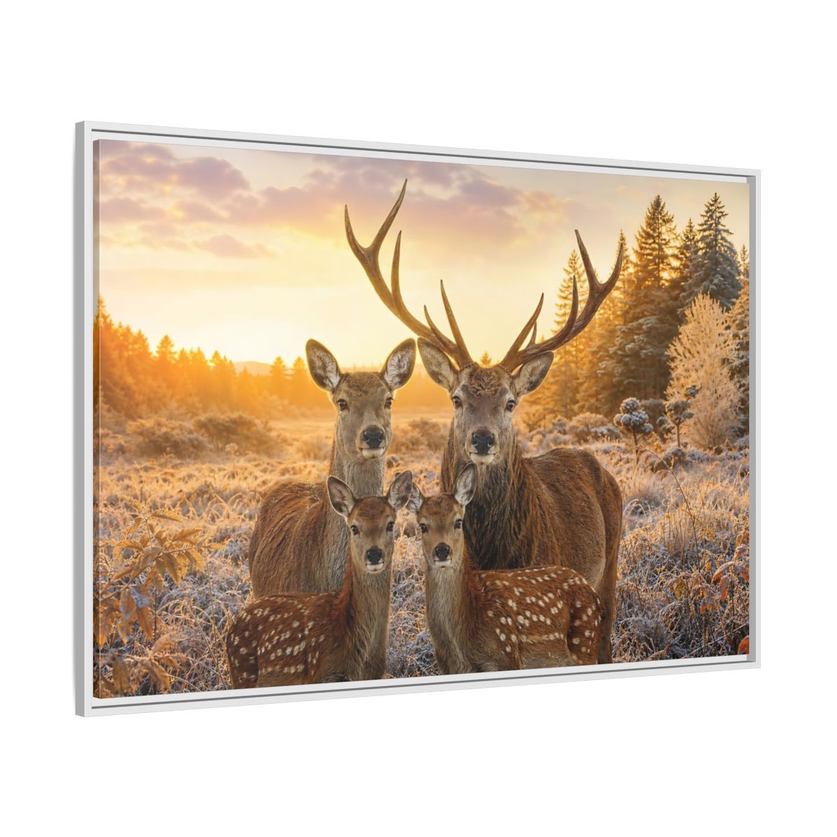 Side Mockup 7. Nature Deer Family Golden Deer Family shown as stretched canvas wall art