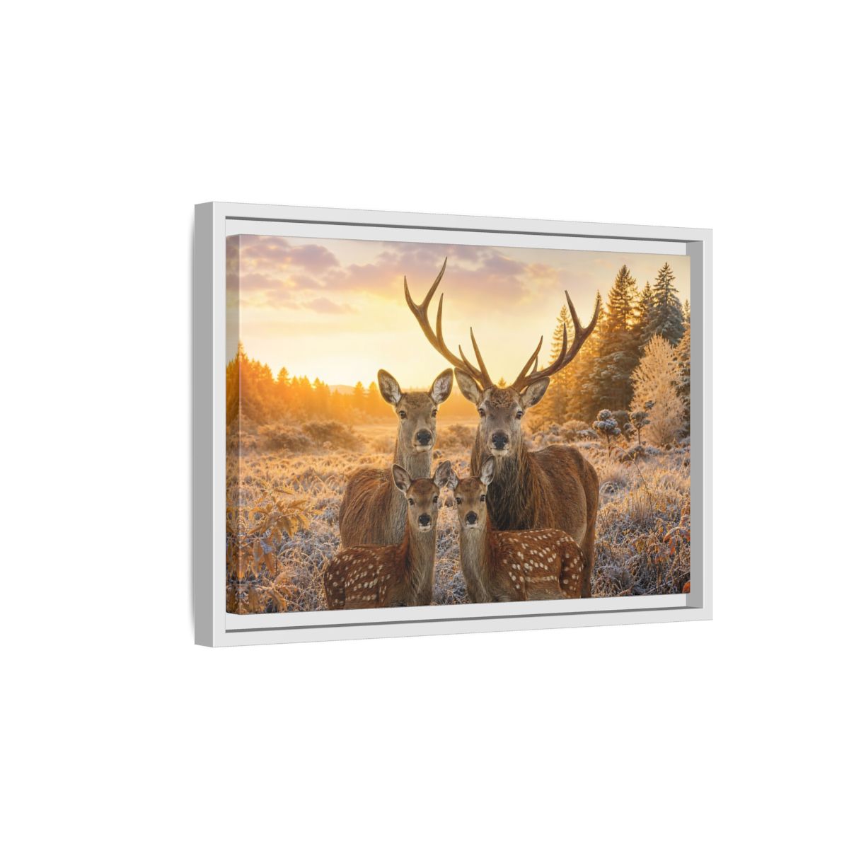 Side Mockup 4. Nature Deer Family Golden Deer Family shown as stretched canvas wall art