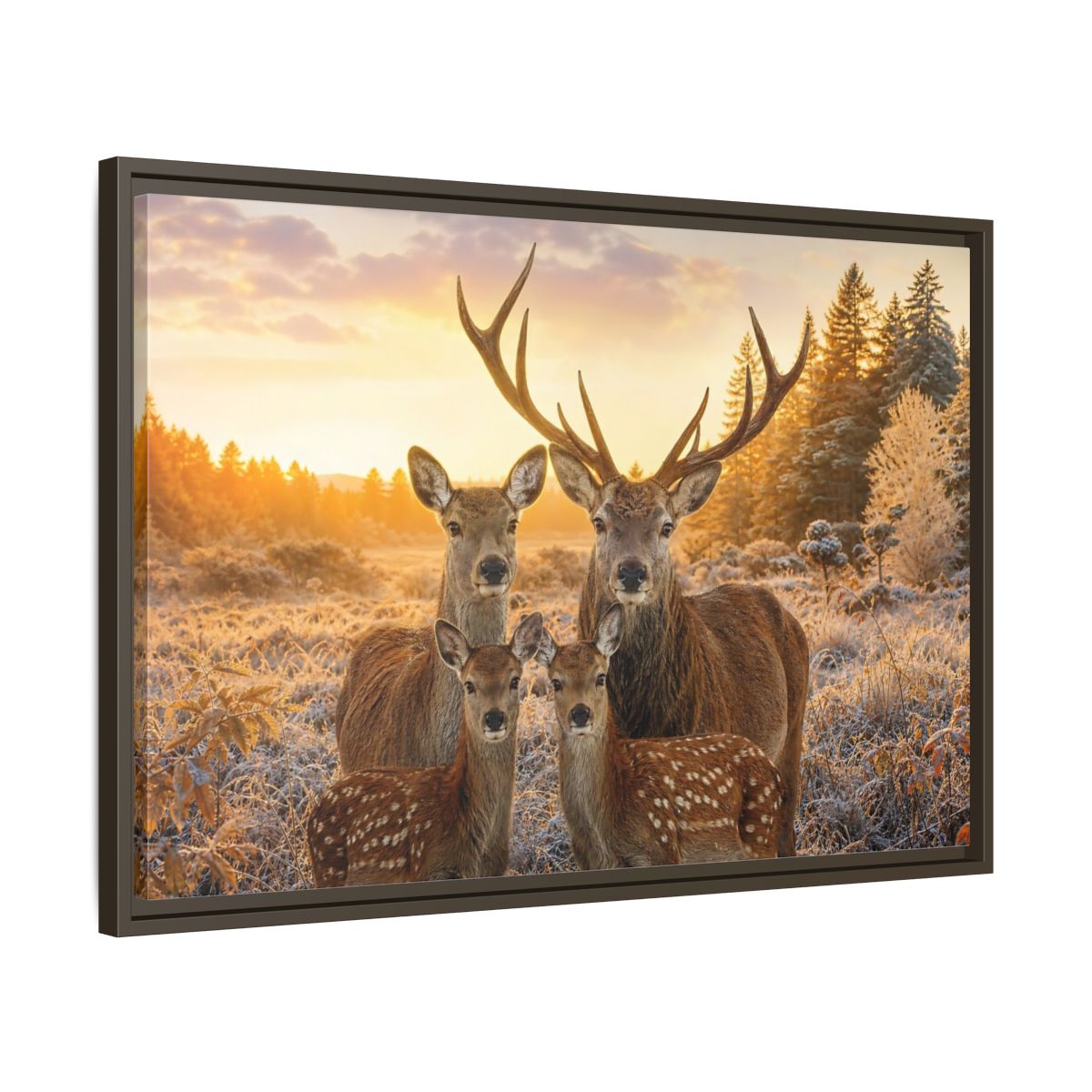 Side Mockup 11. Nature Deer Family Golden Deer Family shown as stretched canvas wall art