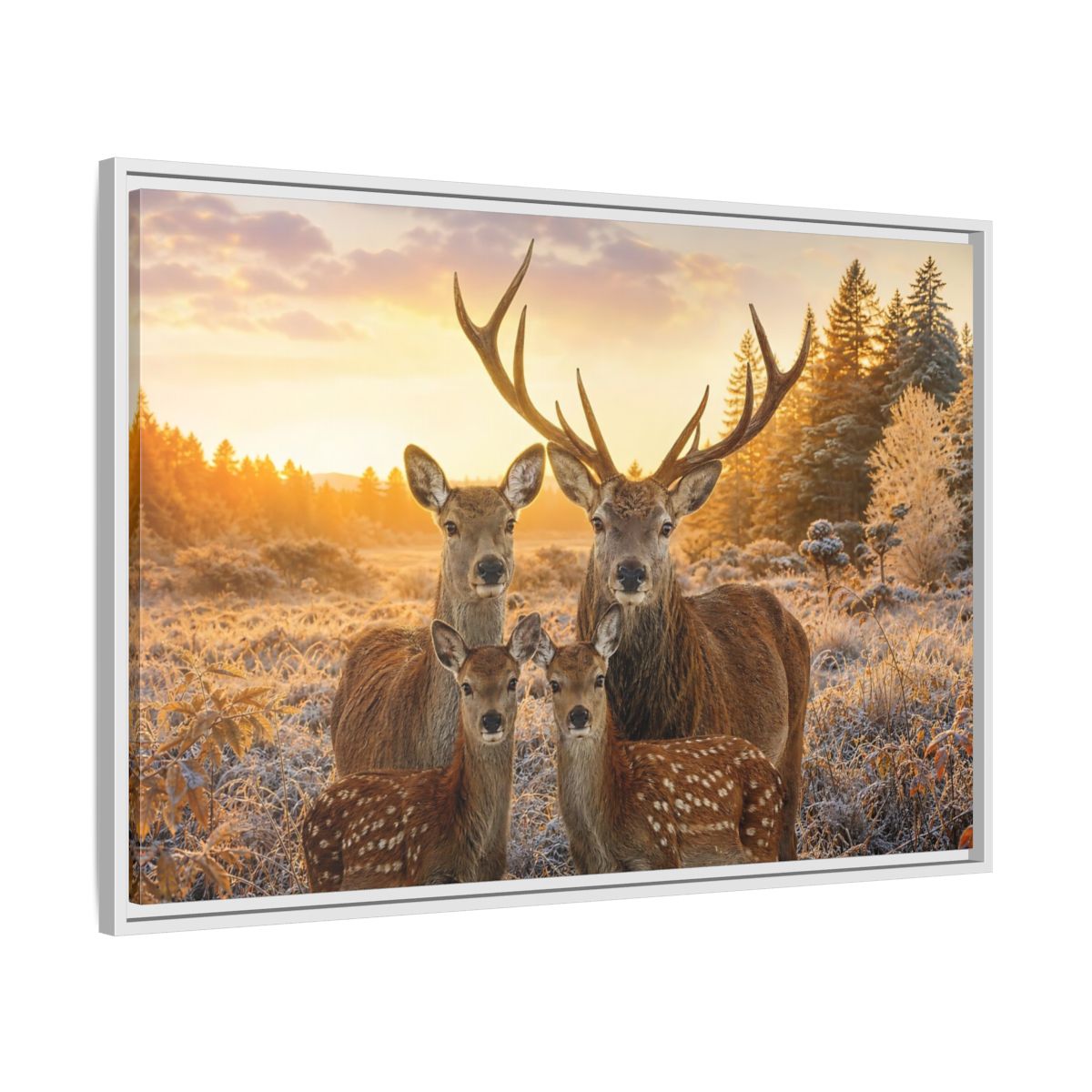 Side Mockup 9. Nature Deer Family Golden Deer Family shown as stretched canvas wall art