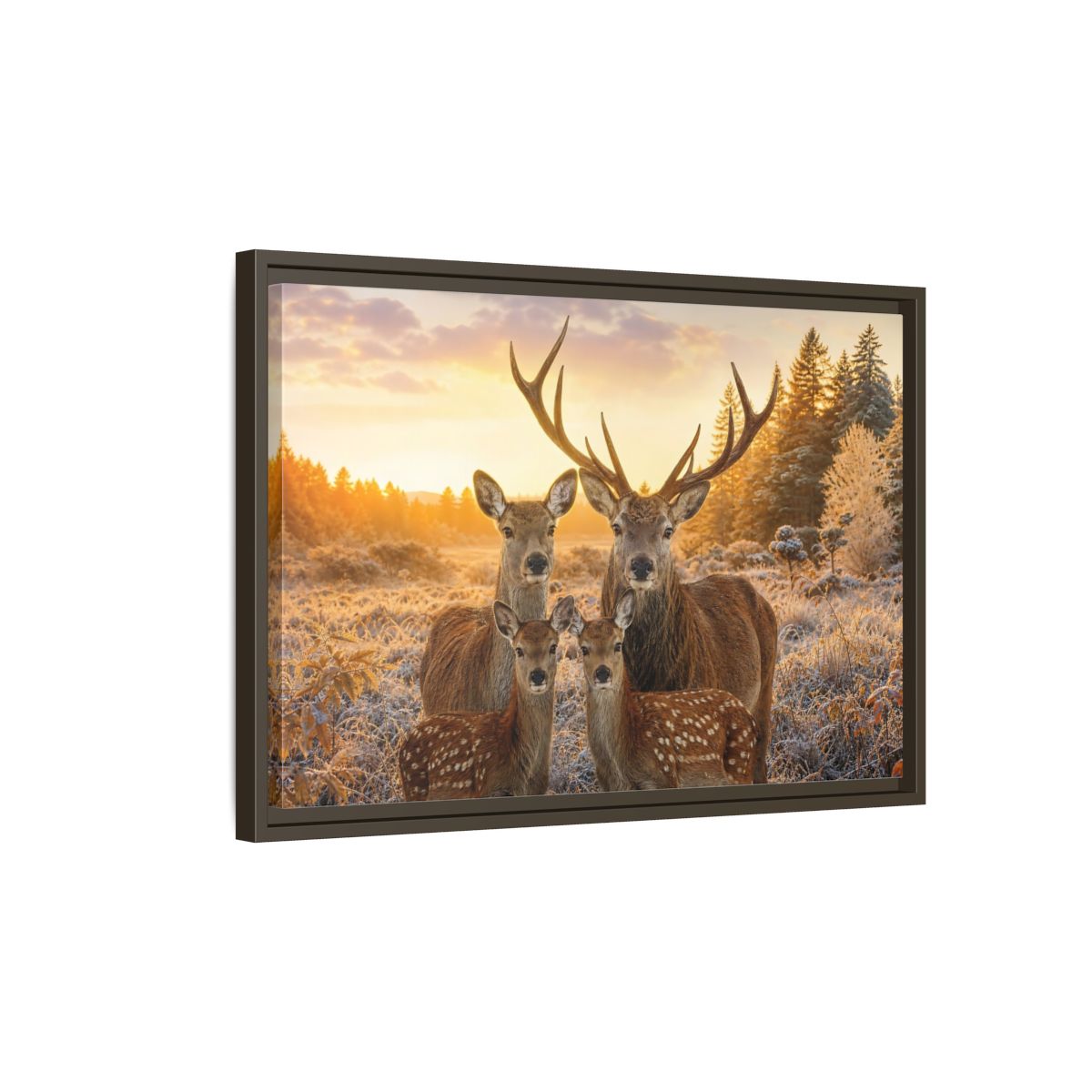 Side Mockup 2. Nature Deer Family Golden Deer Family shown as stretched canvas wall art