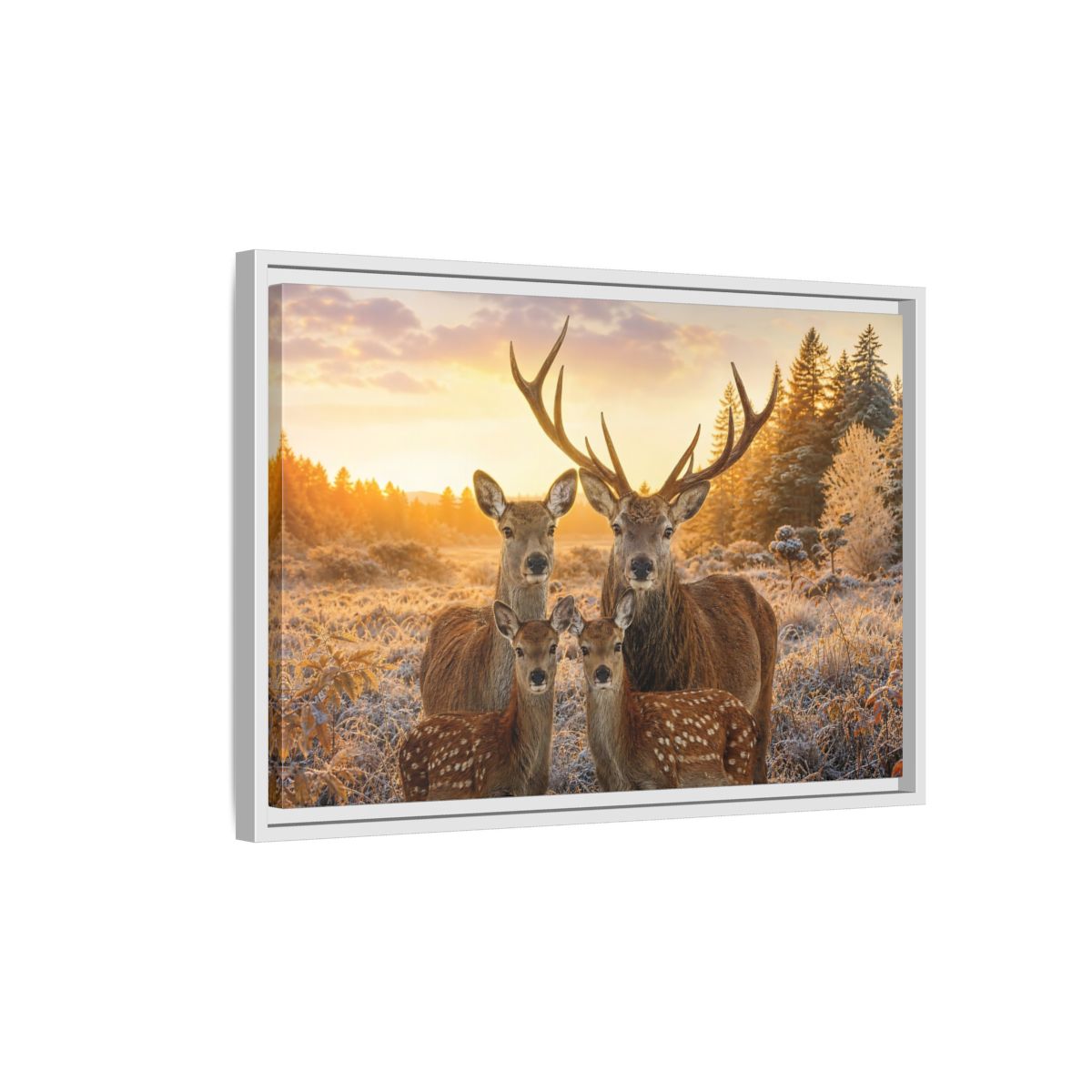 Side Mockup 1. Nature Deer Family Golden Deer Family shown as stretched canvas wall art