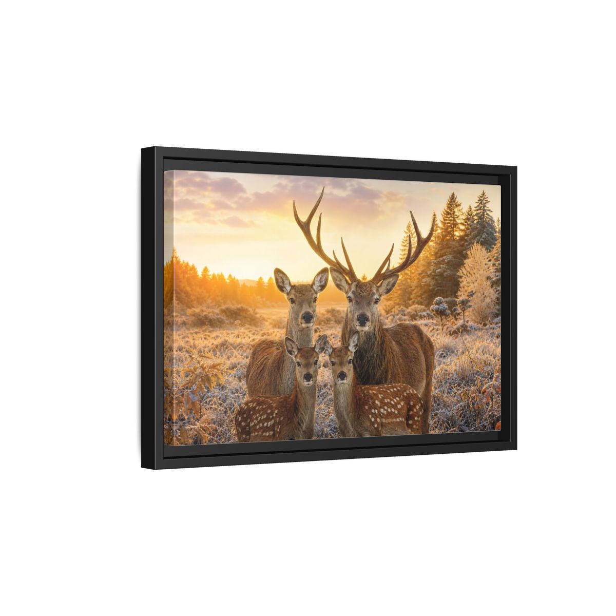 Side Mockup 6. Nature Deer Family Golden Deer Family shown as stretched canvas wall art
