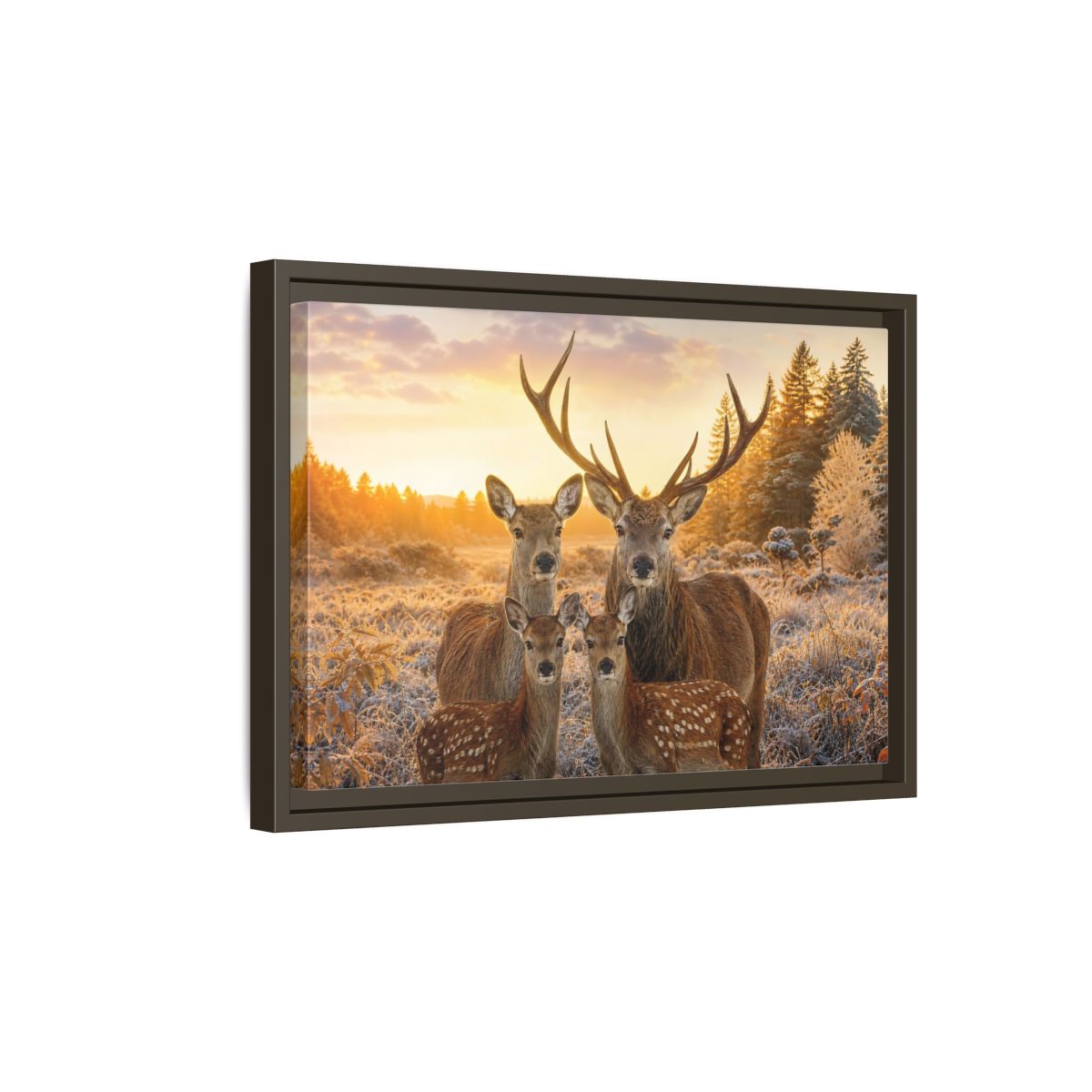 Side Mockup 5. Nature Deer Family Golden Deer Family shown as stretched canvas wall art