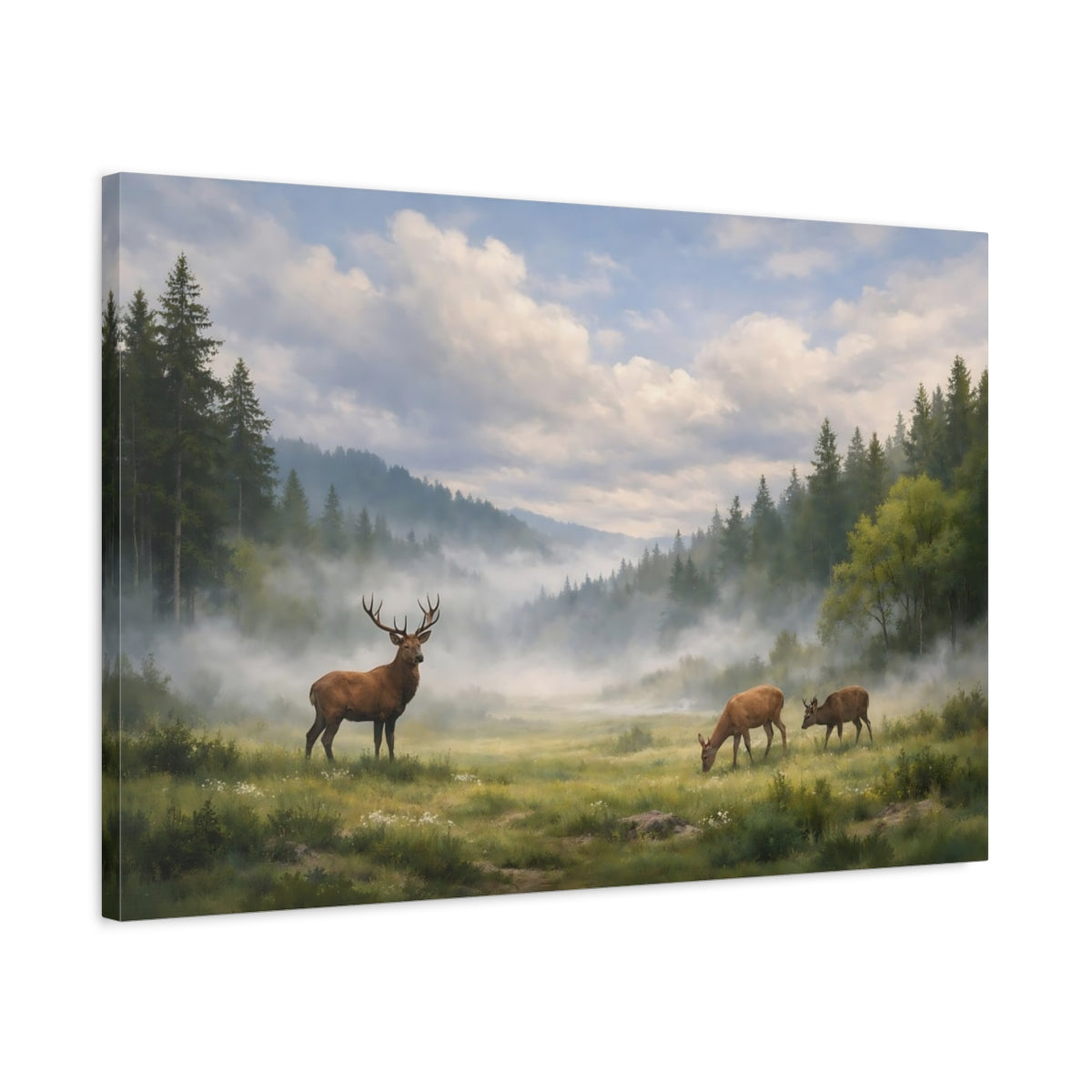 Side Mockup 2. Nature Deer Green Forest Deer shown as stretched canvas wall art