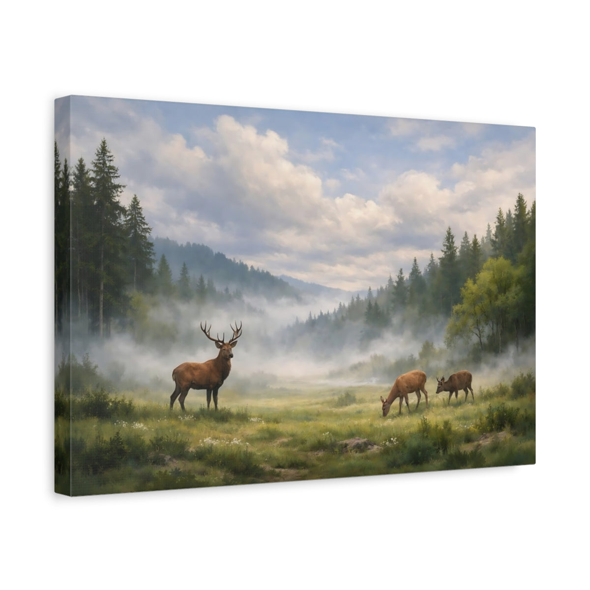 Side Mockup 4. Nature Deer Green Forest Deer shown as stretched canvas wall art