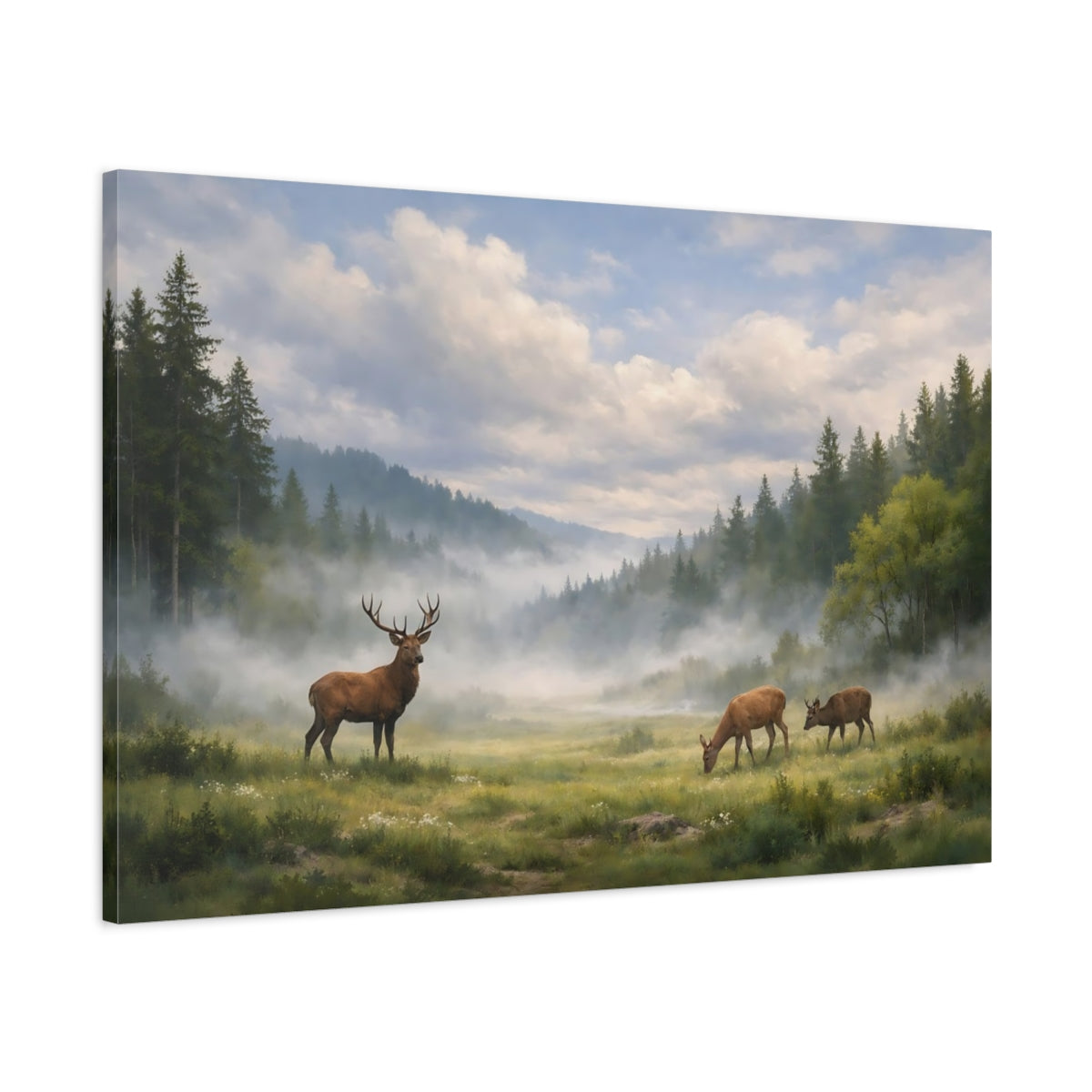 Main Mockup. Nature Deer Green Forest Deer shown as stretched canvas wall art