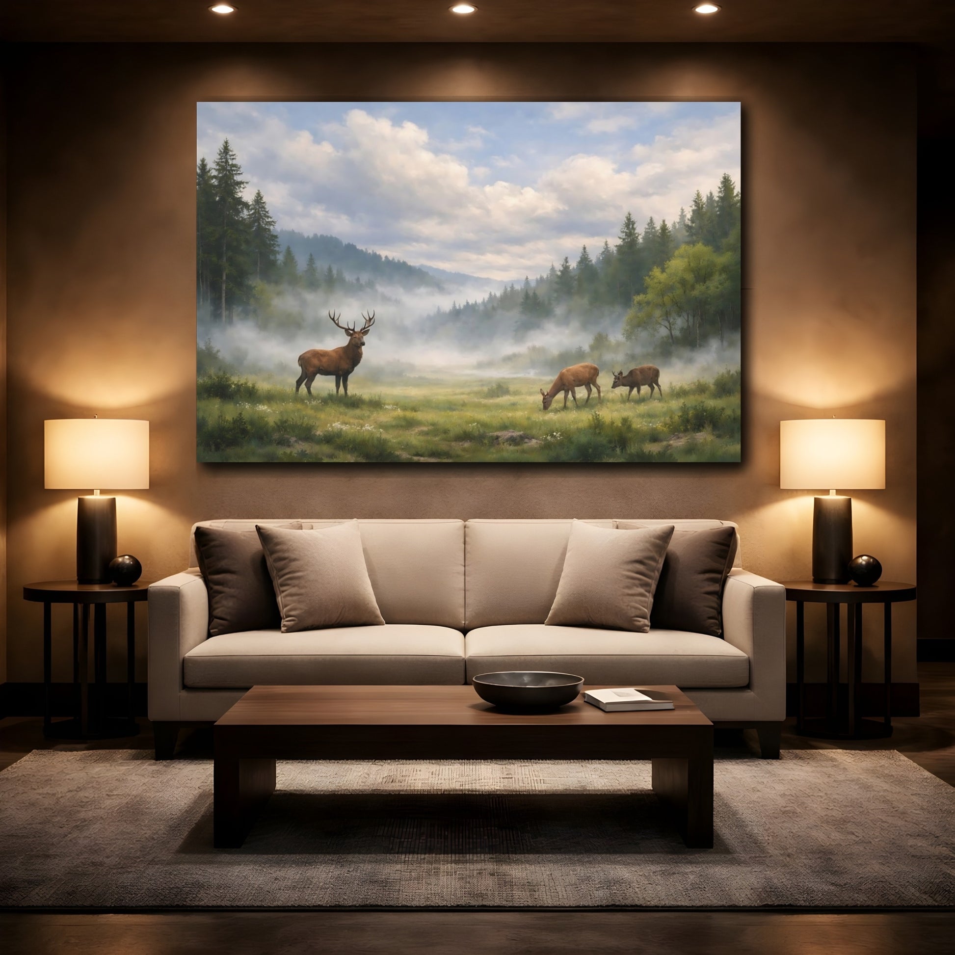 Mockup 2. Nature Deer Green Forest Deer shown as stretched canvas wall art