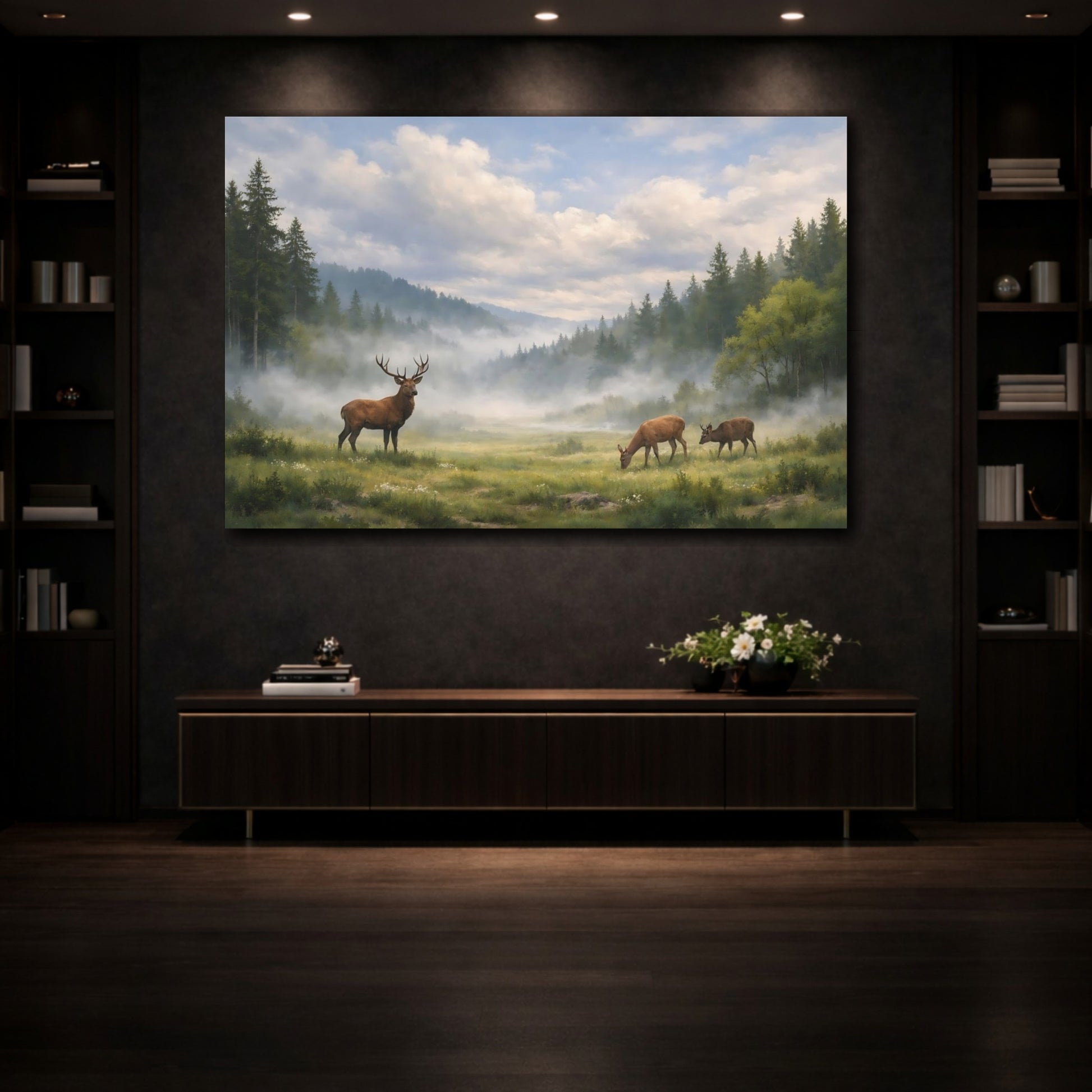 Mockup 3. Nature Deer Green Forest Deer shown as stretched canvas wall art