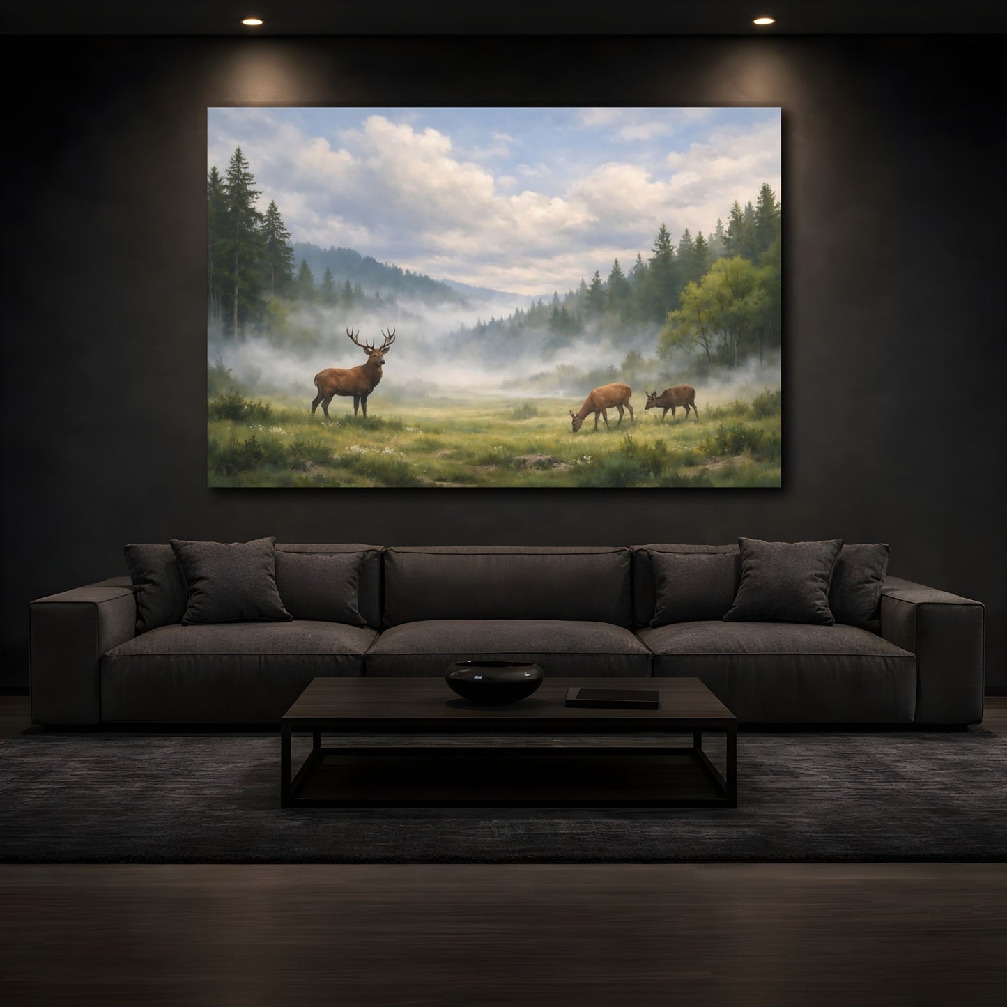 Mockup 4. Nature Deer Green Forest Deer shown as stretched canvas wall art