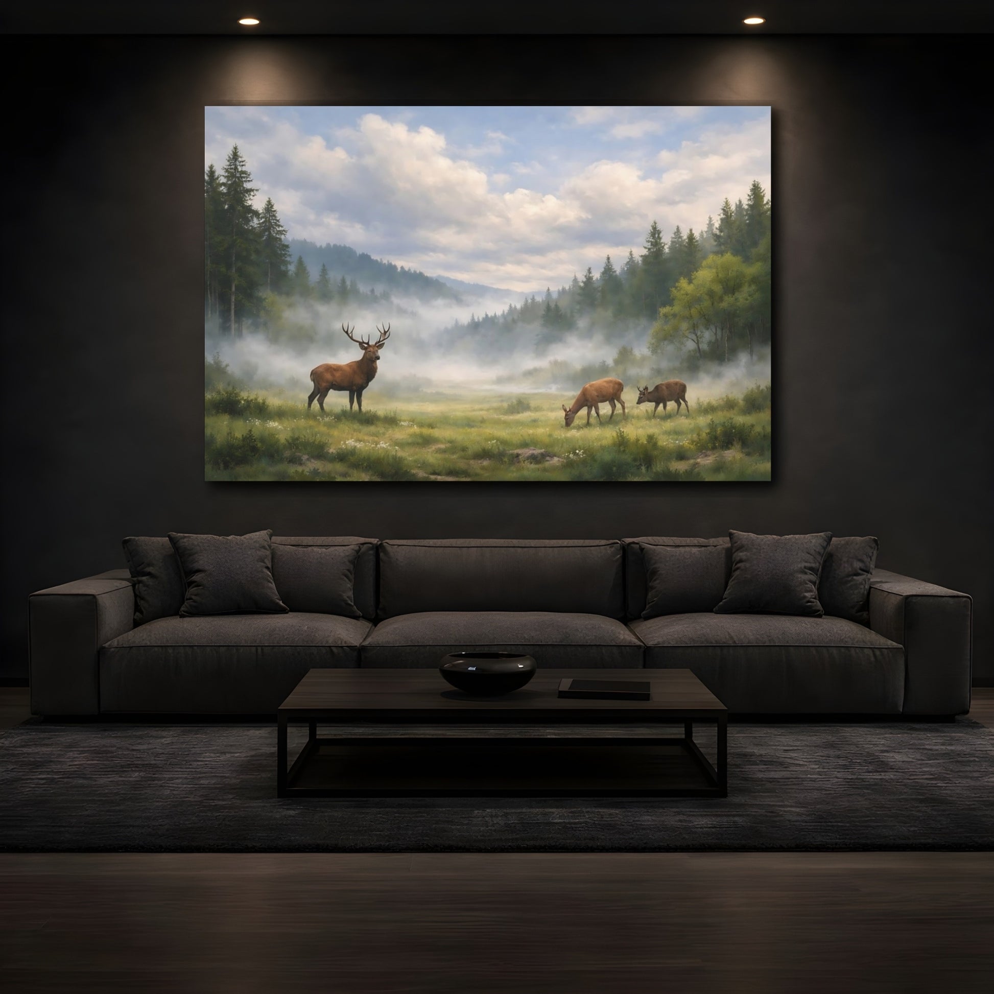 Mockup 4. Nature Deer Green Forest Deer shown as stretched canvas wall art