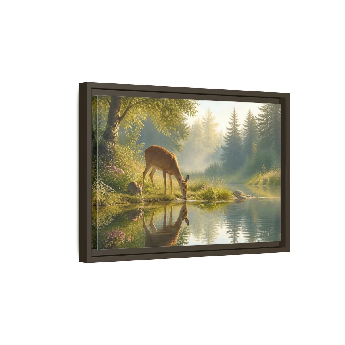 Nature Deer Rabbit Forest Animals Framed Canvas Wall Art Print – realistic Living Room, Above Console Table - YesArtYes
