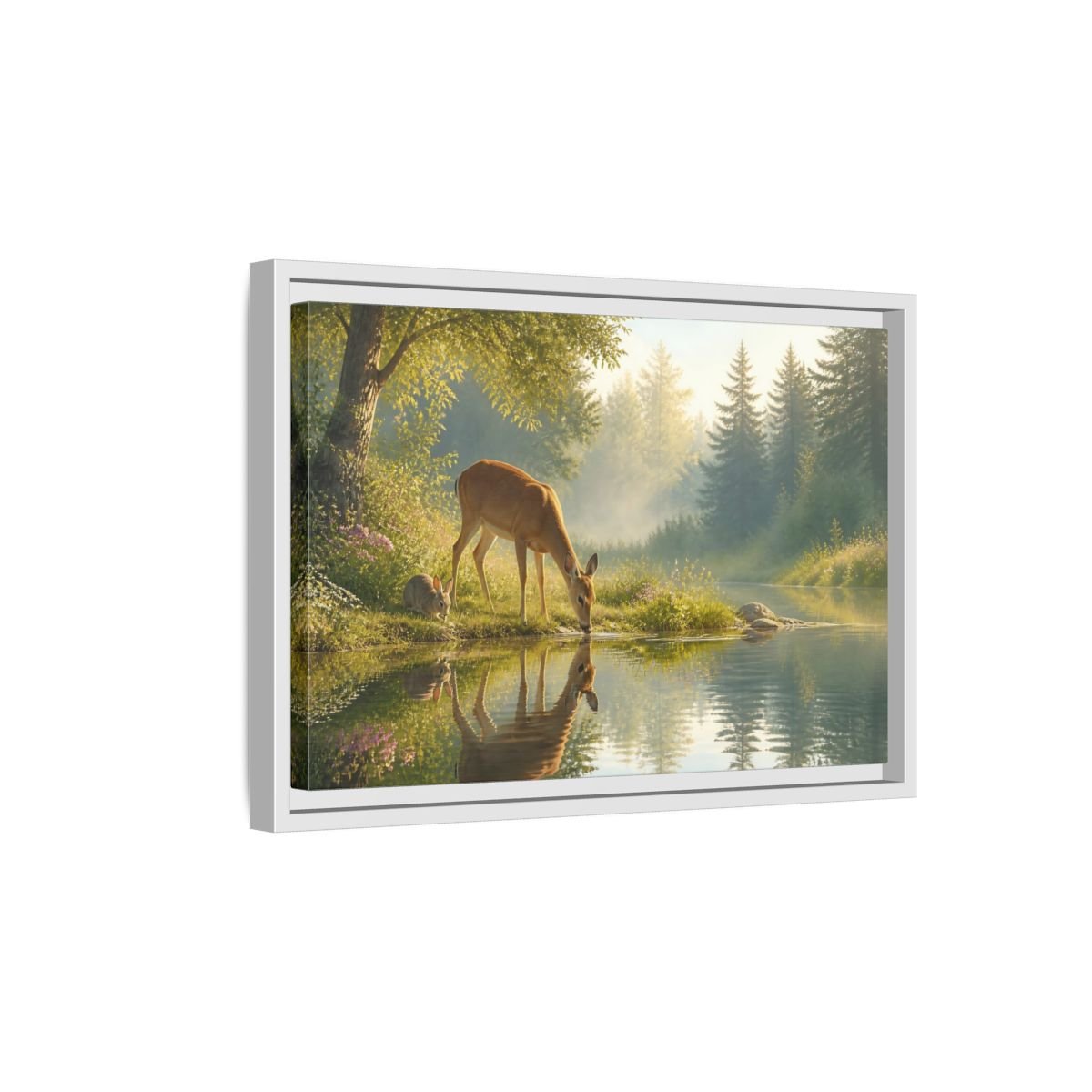 Nature Deer Rabbit Forest Animals Framed Canvas Wall Art Print – realistic Living Room, Above Console Table - YesArtYes