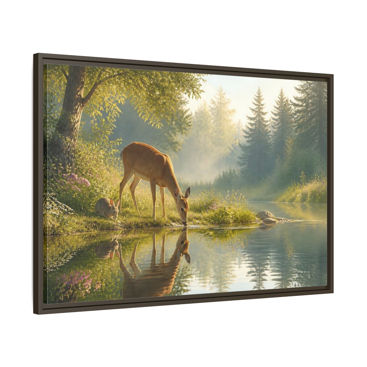 Nature Deer Rabbit Forest Animals Framed Canvas Wall Art Print – realistic Living Room, Above Console Table - YesArtYes