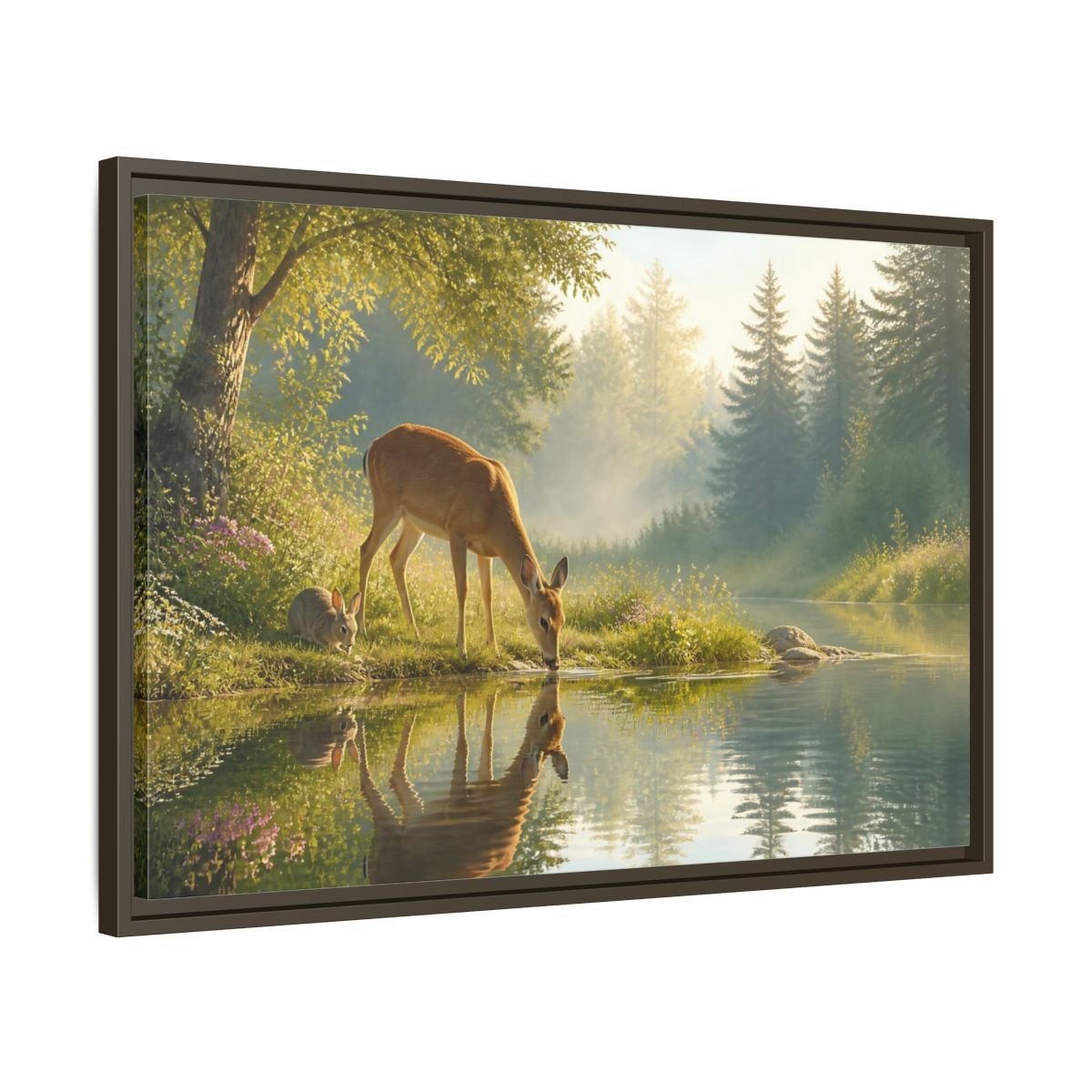 Nature Deer Rabbit Forest Animals Framed Canvas Wall Art Print – realistic Living Room, Above Console Table - YesArtYes