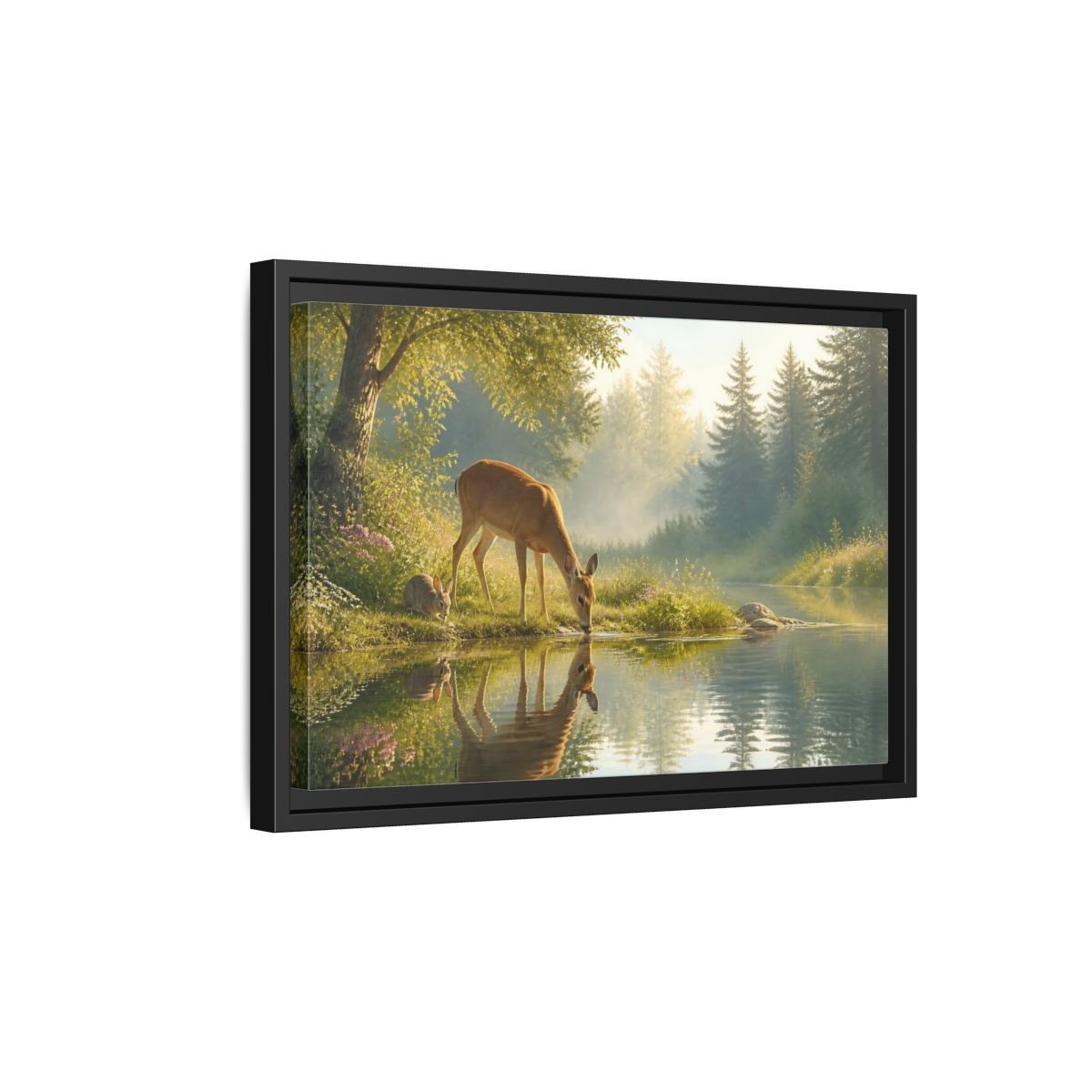 Nature Deer Rabbit Forest Animals Framed Canvas Wall Art Print – realistic Living Room, Above Console Table - YesArtYes