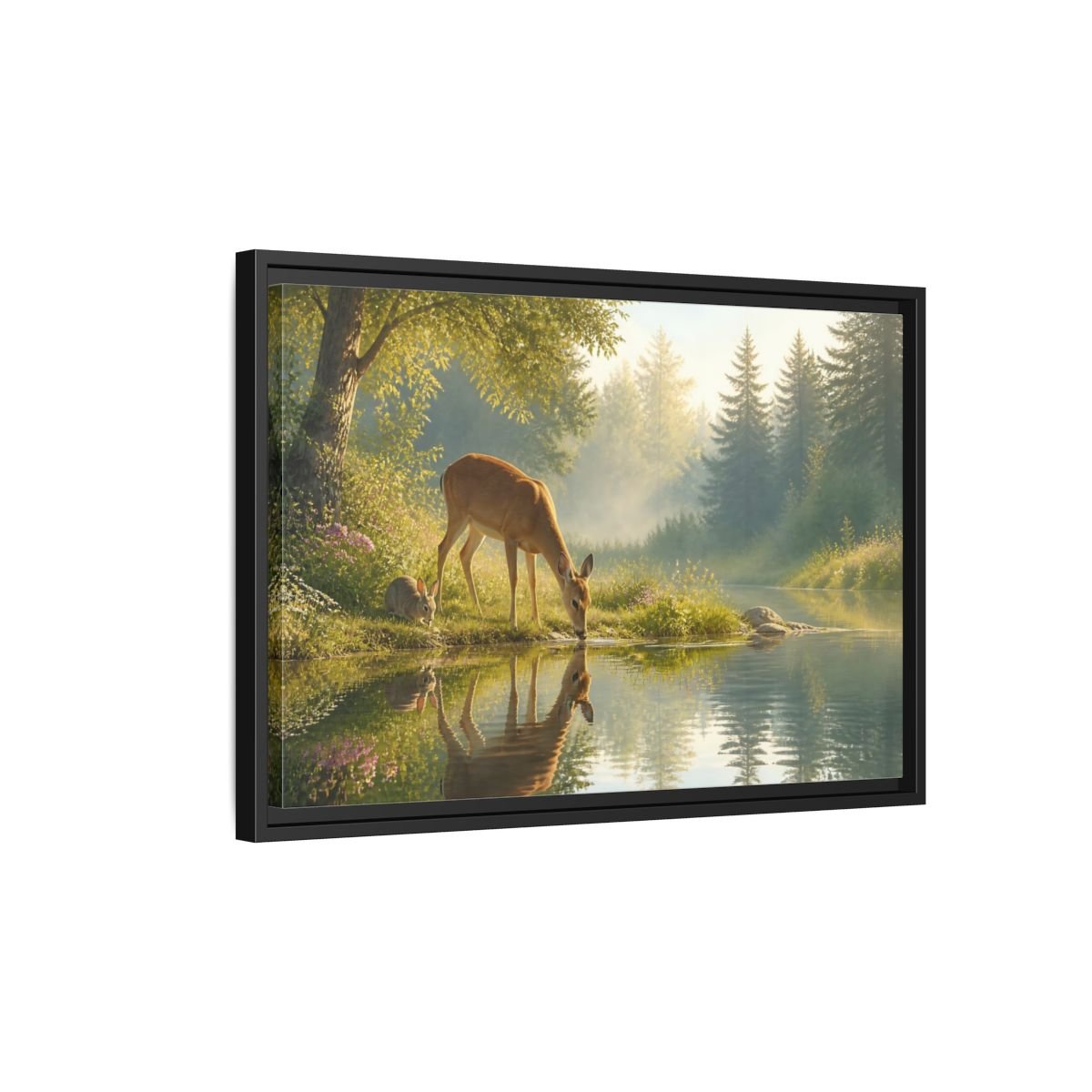 Nature Deer Rabbit Forest Animals Framed Canvas Wall Art Print – realistic Living Room, Above Console Table - YesArtYes
