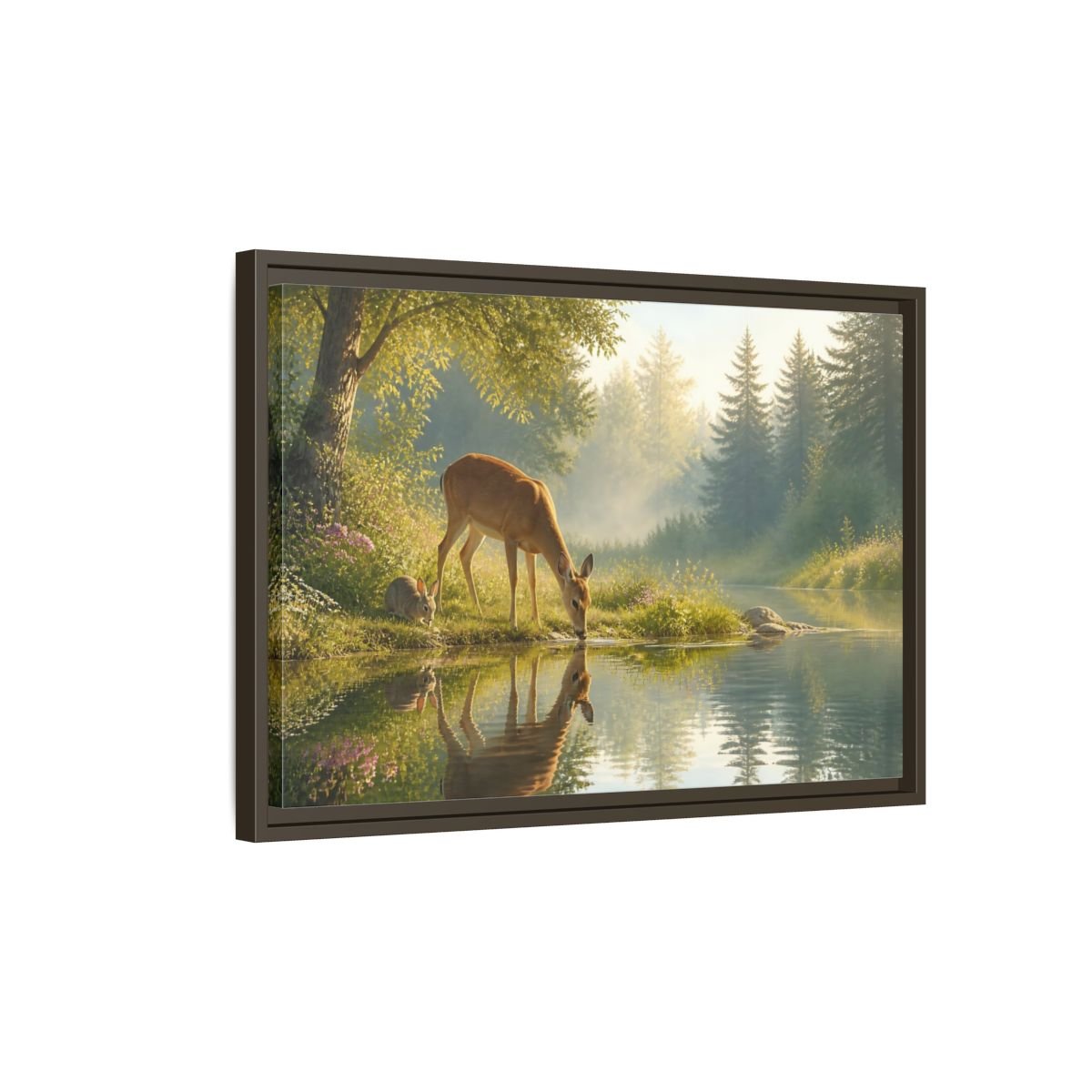 Nature Deer Rabbit Forest Animals Framed Canvas Wall Art Print – realistic Living Room, Above Console Table - YesArtYes