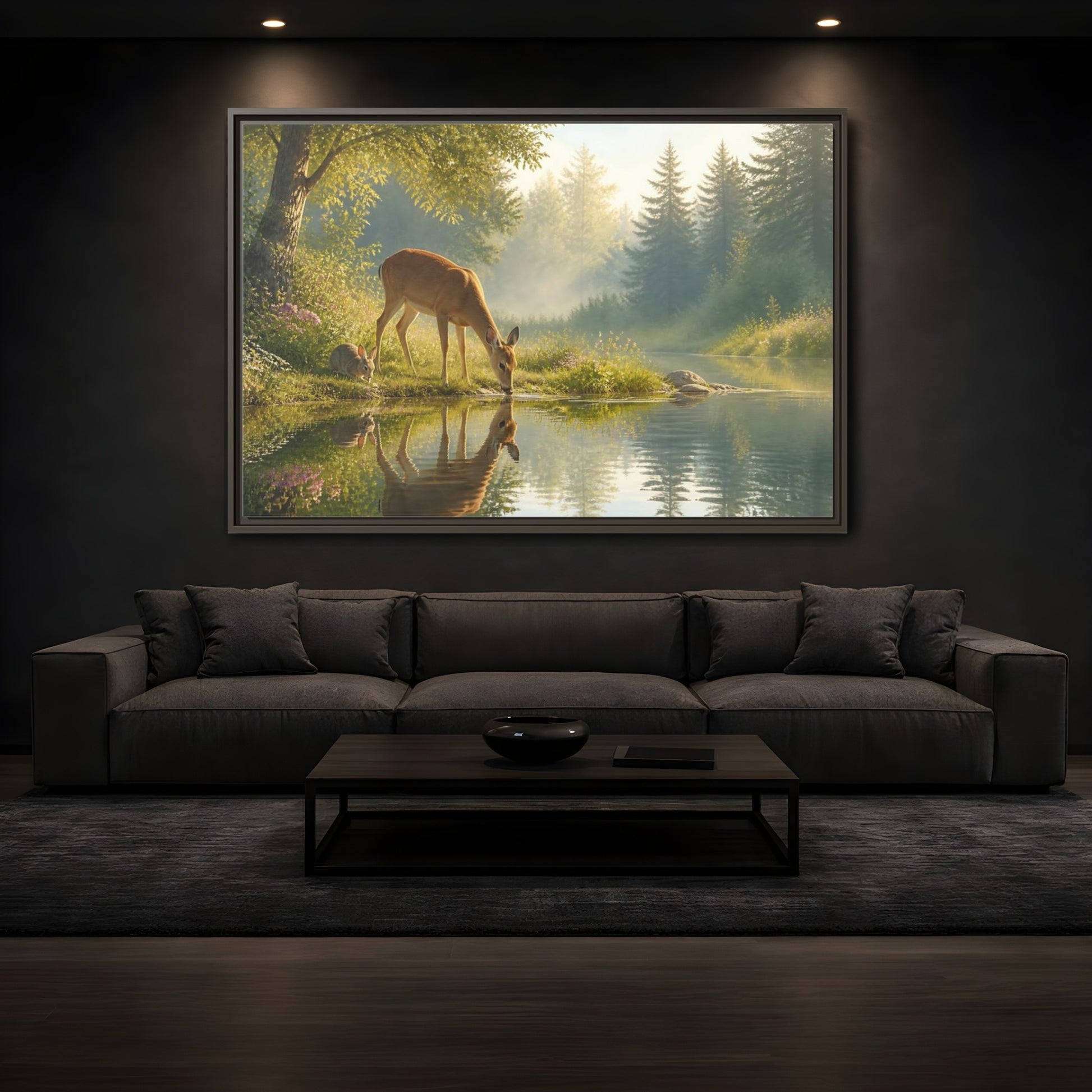 Mockup 3. Nature Deer, Rabbit Forest Animals shown as stretched canvas wall art