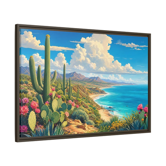 Main Mockup. Nature Desert Cactus Vibrant Coastal Desert shown as stretched canvas wall art