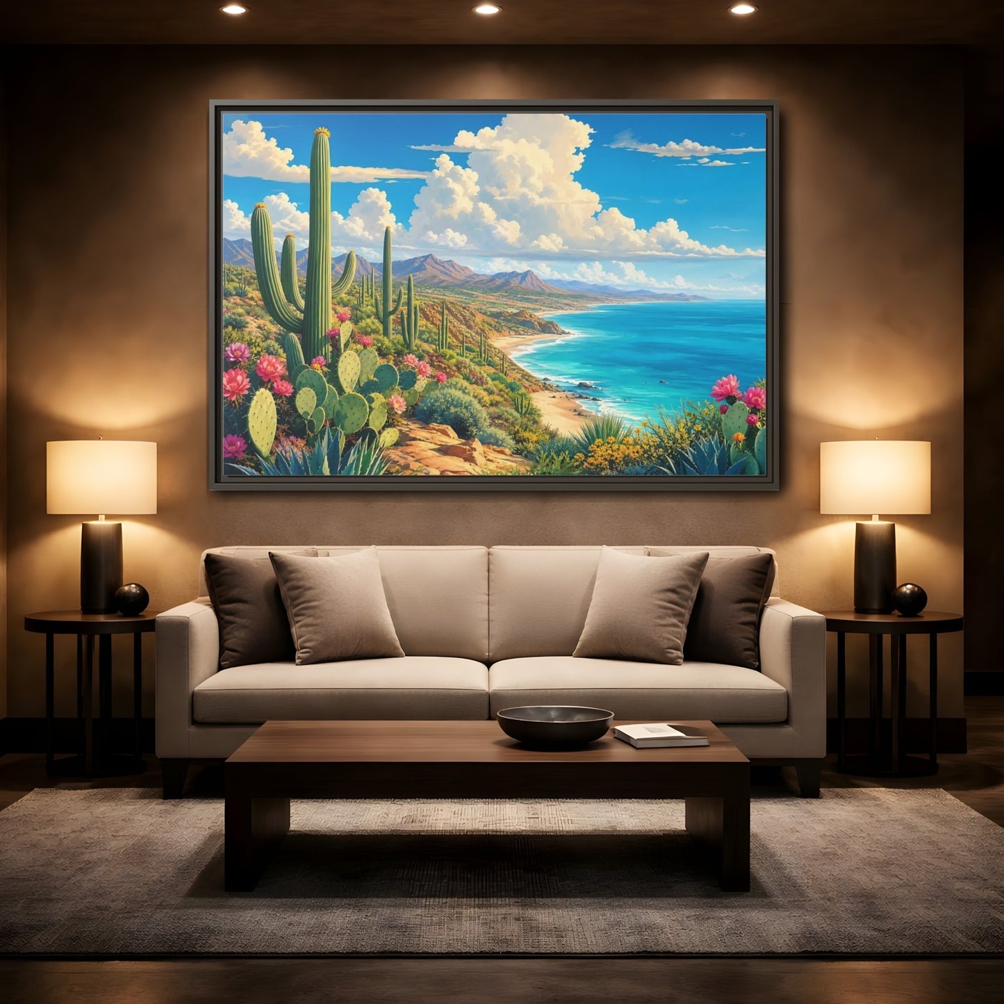 Mockup 2. Nature Desert Cactus Vibrant Coastal Desert shown as stretched canvas wall art