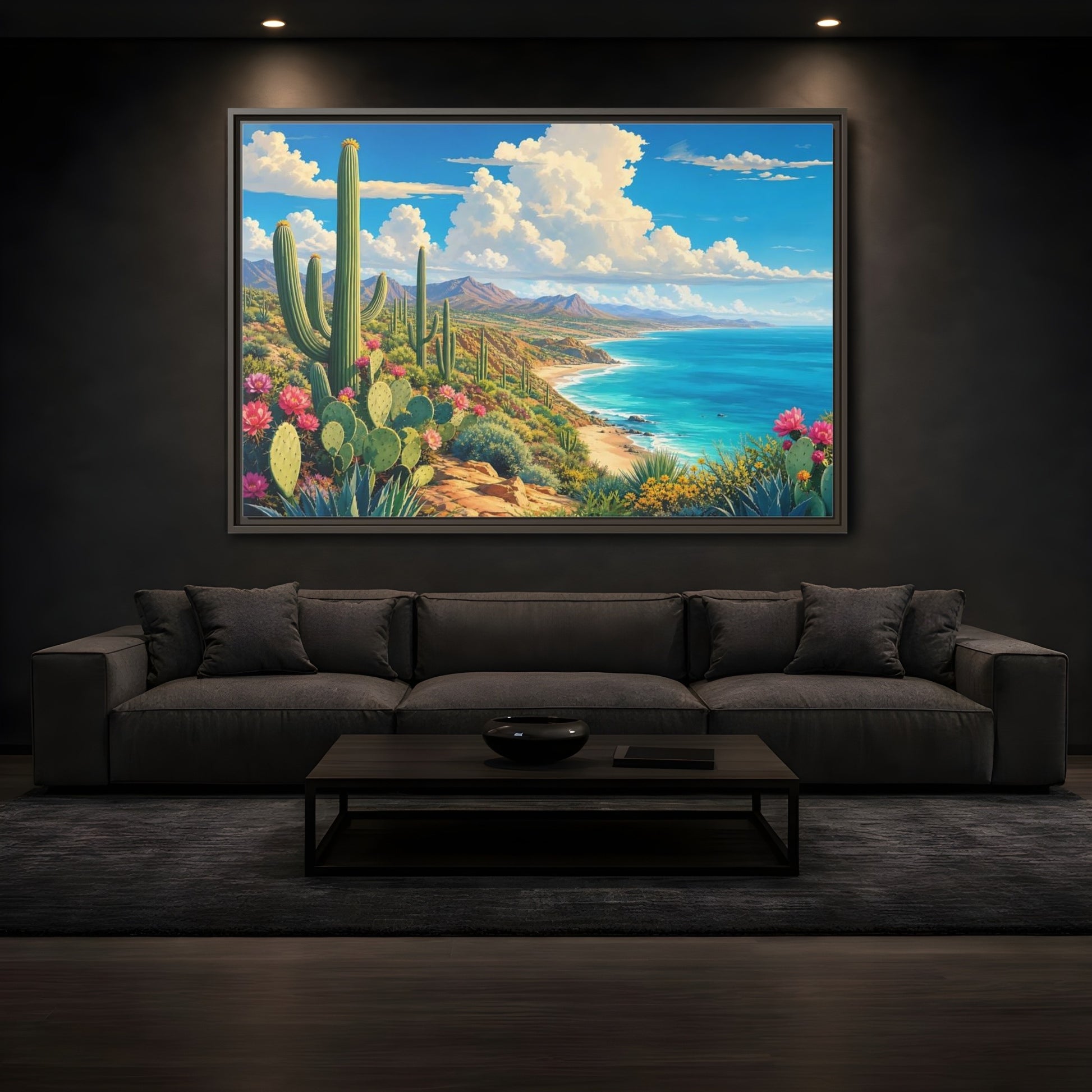 Mockup 3. Nature Desert Cactus Vibrant Coastal Desert shown as stretched canvas wall art