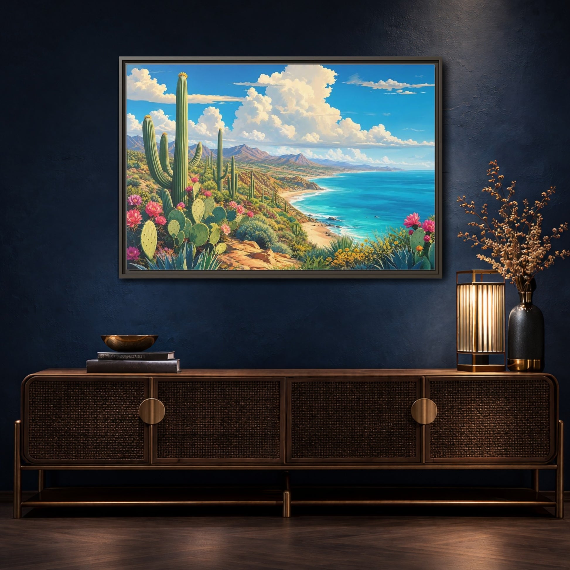 Mockup 4. Nature Desert Cactus Vibrant Coastal Desert shown as stretched canvas wall art