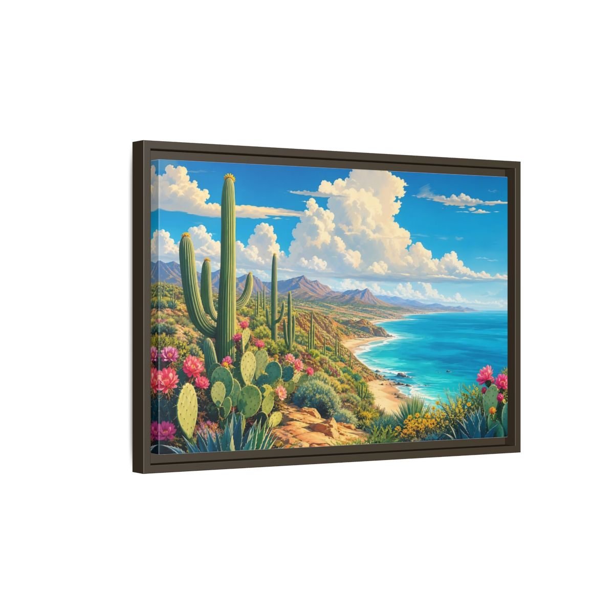 Nature Desert Cactus Vibrant Coastal Framed Canvas Print – Living Room, Large Wall - YesArtYes