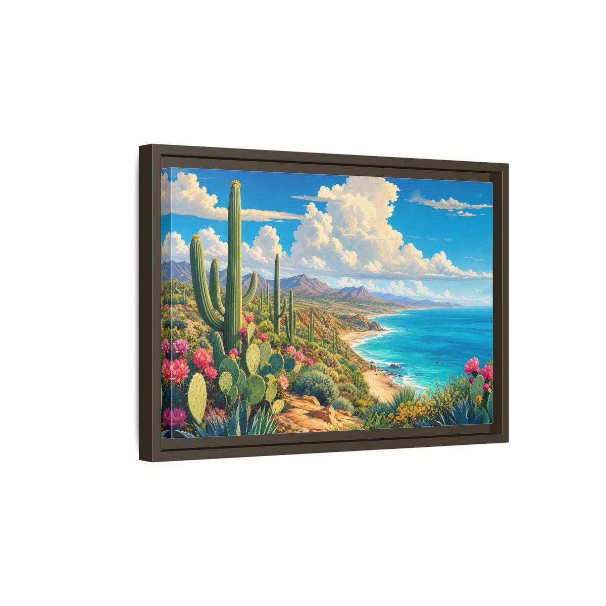 Side Mockup 5. Nature Desert Cactus Vibrant Coastal Desert shown as stretched canvas wall art