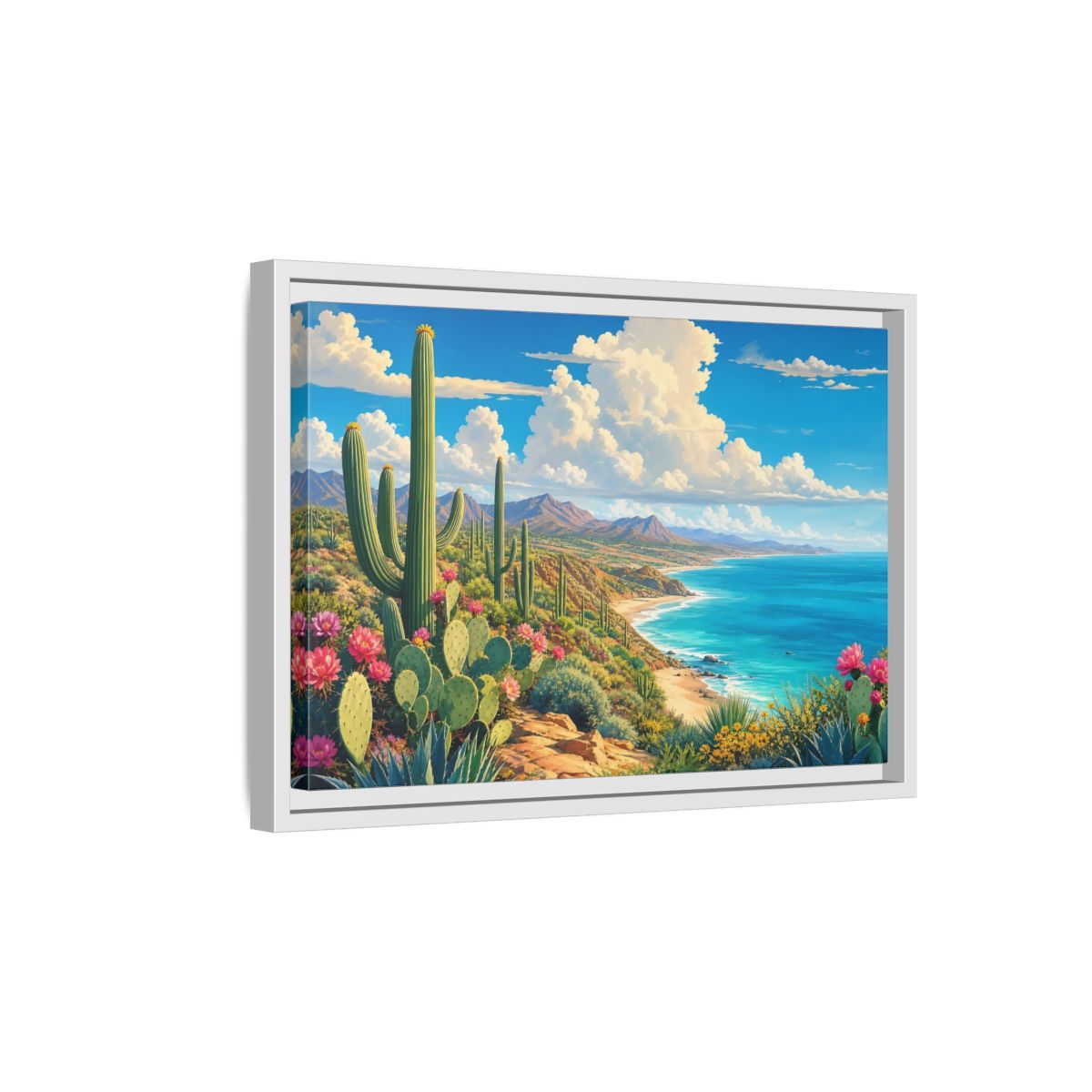 Side Mockup 4. Nature Desert Cactus Vibrant Coastal Desert shown as stretched canvas wall art