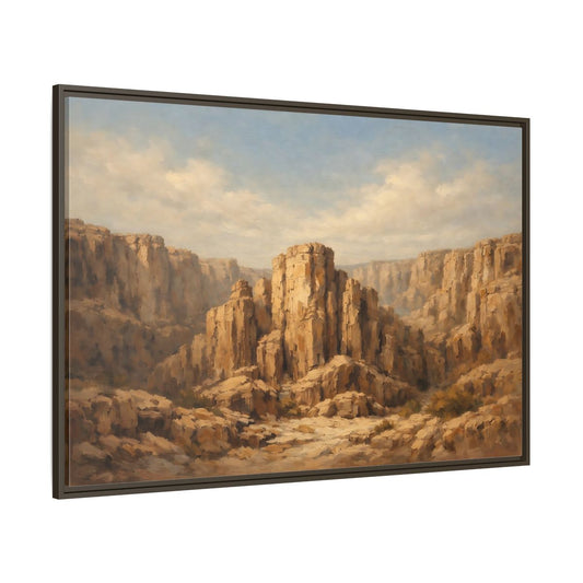 Main Mockup. Nature Desert Canyon Brown And Blue shown as stretched canvas wall art