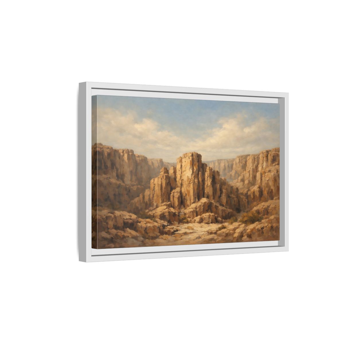 Side Mockup 4. Nature Desert Canyon Brown And Blue shown as stretched canvas wall art