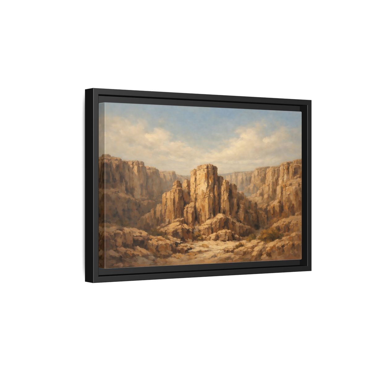 Side Mockup 6. Nature Desert Canyon Brown And Blue shown as stretched canvas wall art