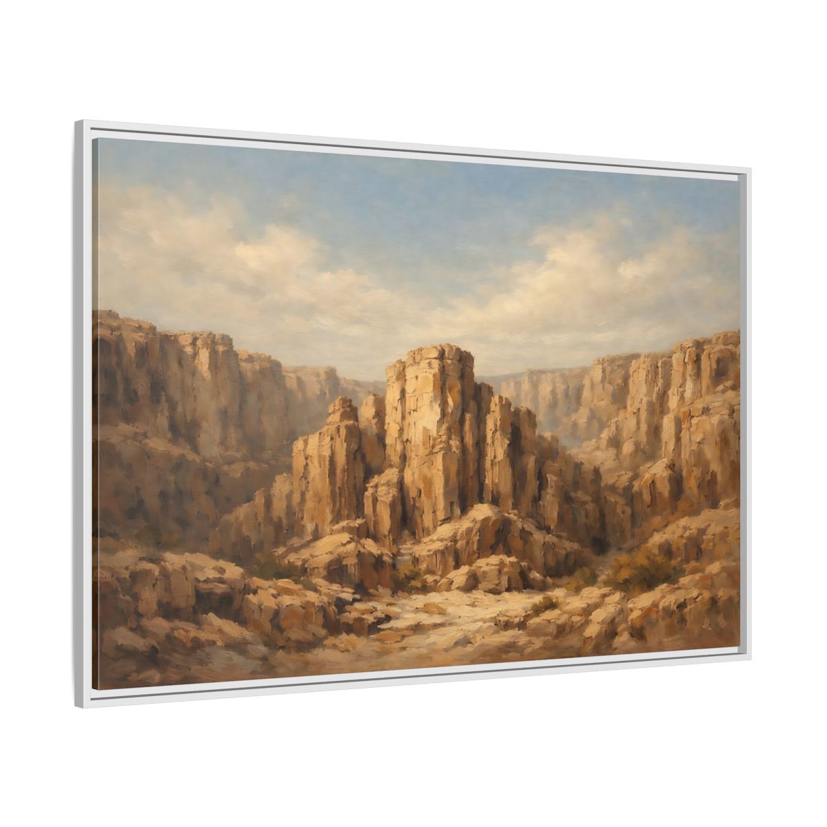 Side Mockup 7. Nature Desert Canyon Brown And Blue shown as stretched canvas wall art