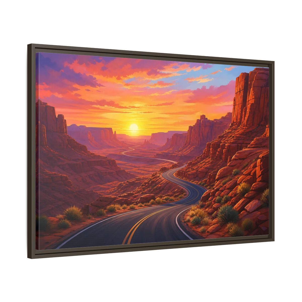 Nature Desert Canyon Red Sunset Framed Canvas Wall Art Print – vibrant Living Room, Above Console Table - YesArtYes
