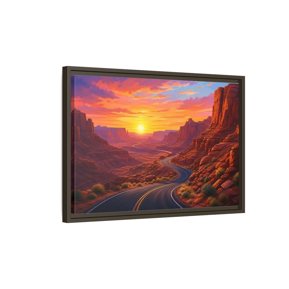 Nature Desert Canyon Red Sunset Framed Canvas Wall Art Print – vibrant Living Room, Above Console Table - YesArtYes
