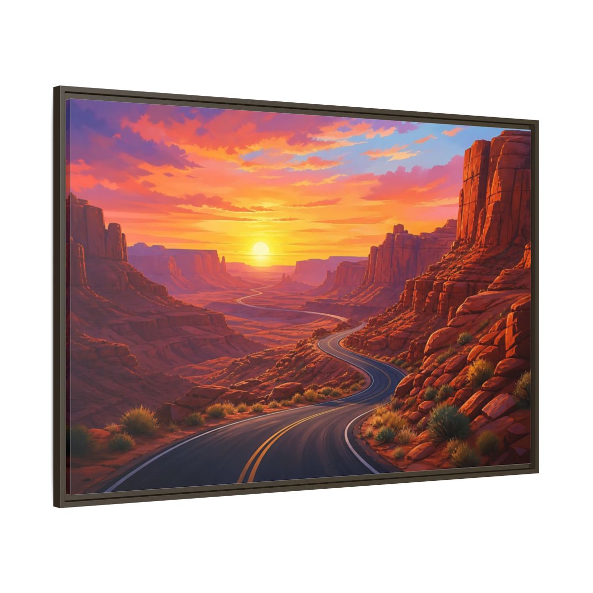 Nature Desert Canyon Red Sunset Framed Canvas Wall Art Print – vibrant Living Room, Above Console Table - YesArtYes