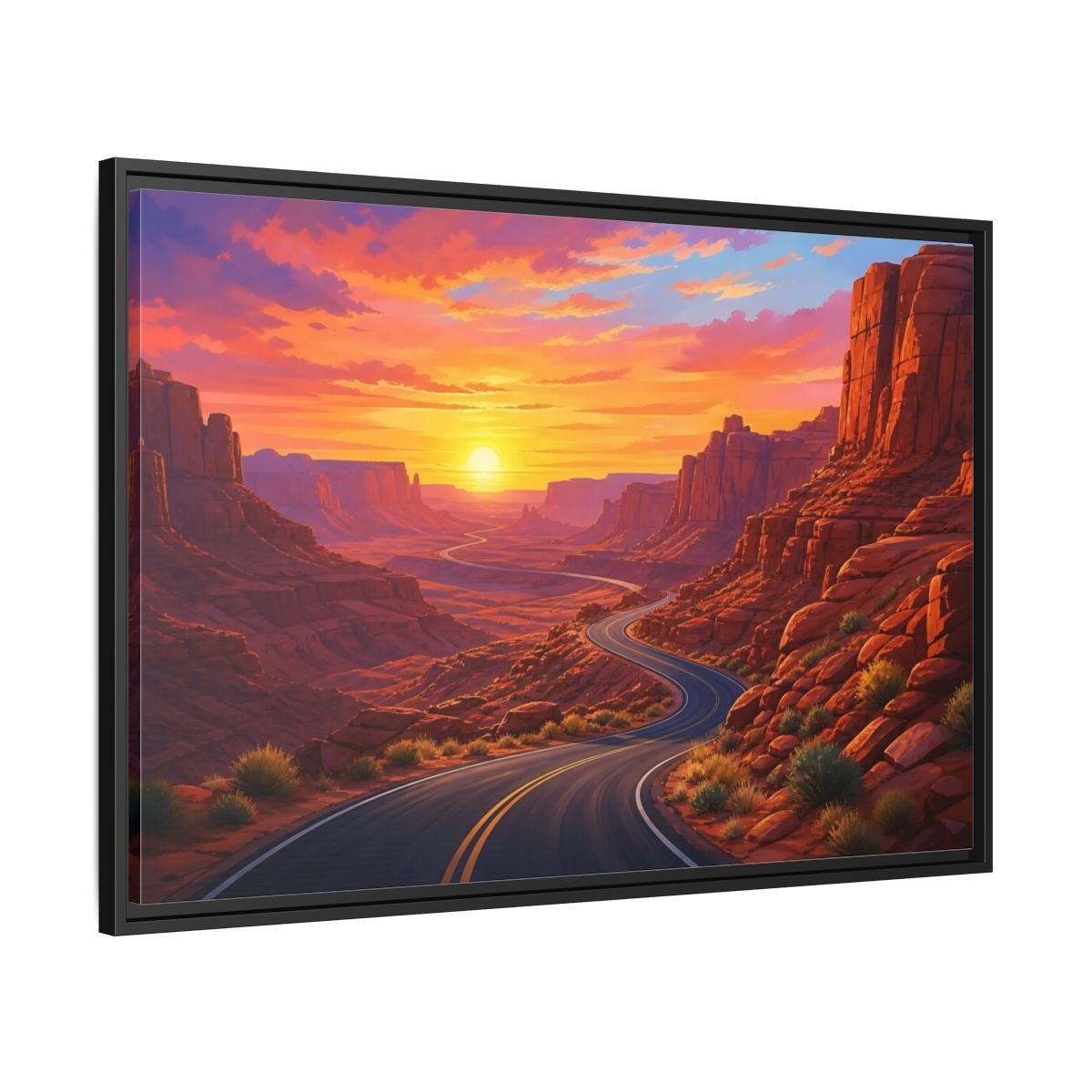 Nature Desert Canyon Red Sunset Framed Canvas Wall Art Print – vibrant Living Room, Above Console Table - YesArtYes