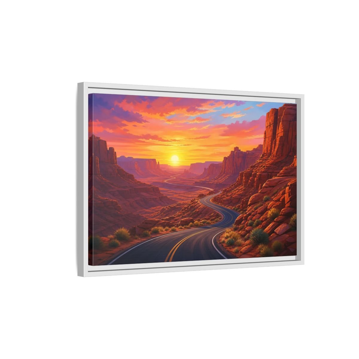 Nature Desert Canyon Red Sunset Framed Canvas Wall Art Print – vibrant Living Room, Above Console Table - YesArtYes