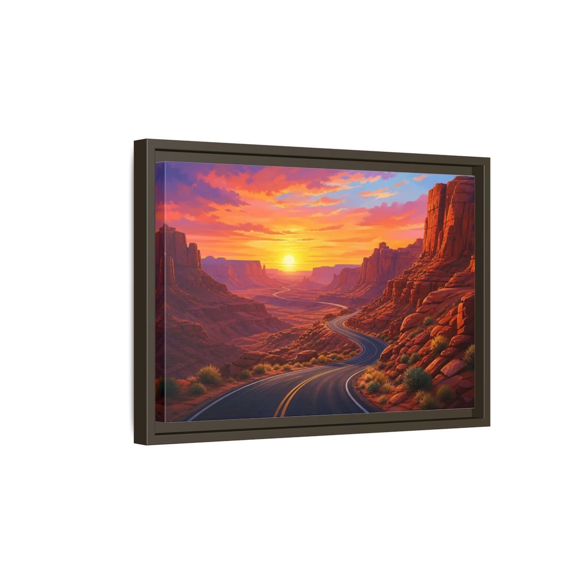 Nature Desert Canyon Red Sunset Framed Canvas Wall Art Print – vibrant Living Room, Above Console Table - YesArtYes