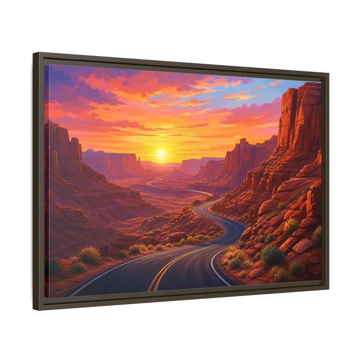 Side Mockup 11. Nature Desert Canyon Red Canyon Sunset shown as stretched canvas wall art