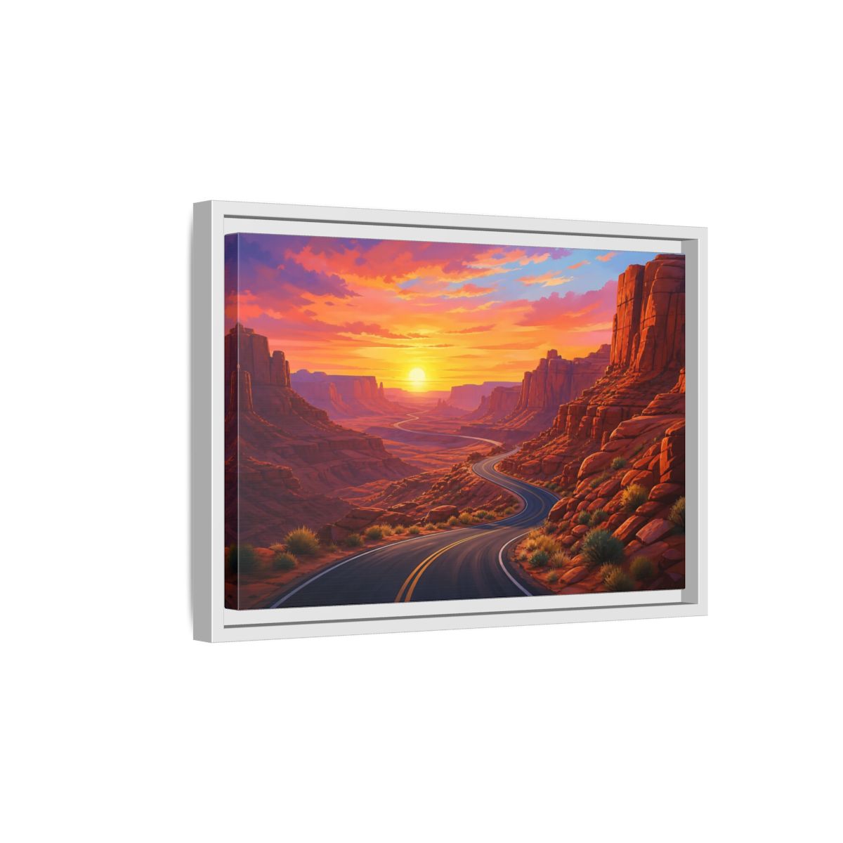 Side Mockup 4. Nature Desert Canyon Red Canyon Sunset shown as stretched canvas wall art