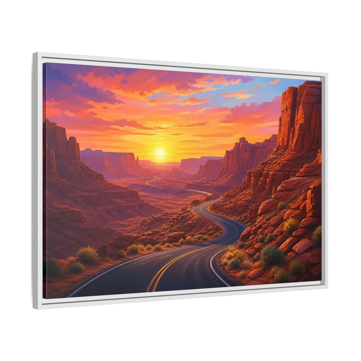 Side Mockup 9. Nature Desert Canyon Red Canyon Sunset shown as stretched canvas wall art