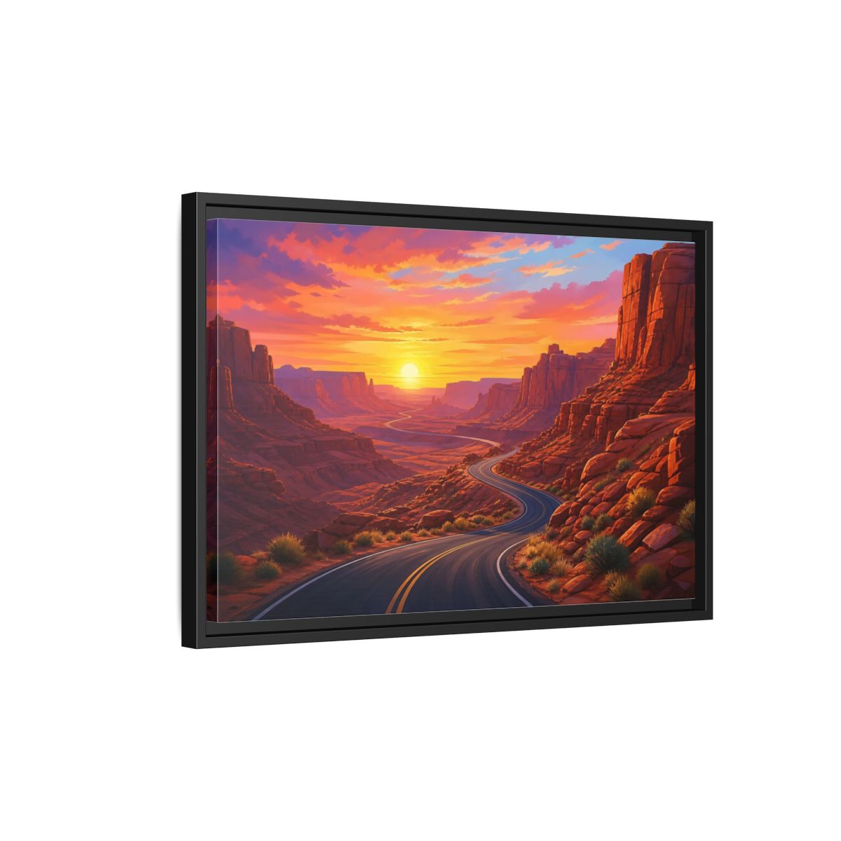 Side Mockup 3. Nature Desert Canyon Red Canyon Sunset shown as stretched canvas wall art