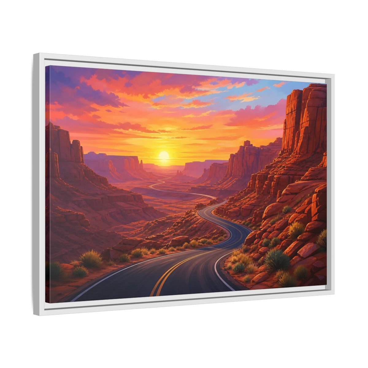 Side Mockup 10. Nature Desert Canyon Red Canyon Sunset shown as stretched canvas wall art