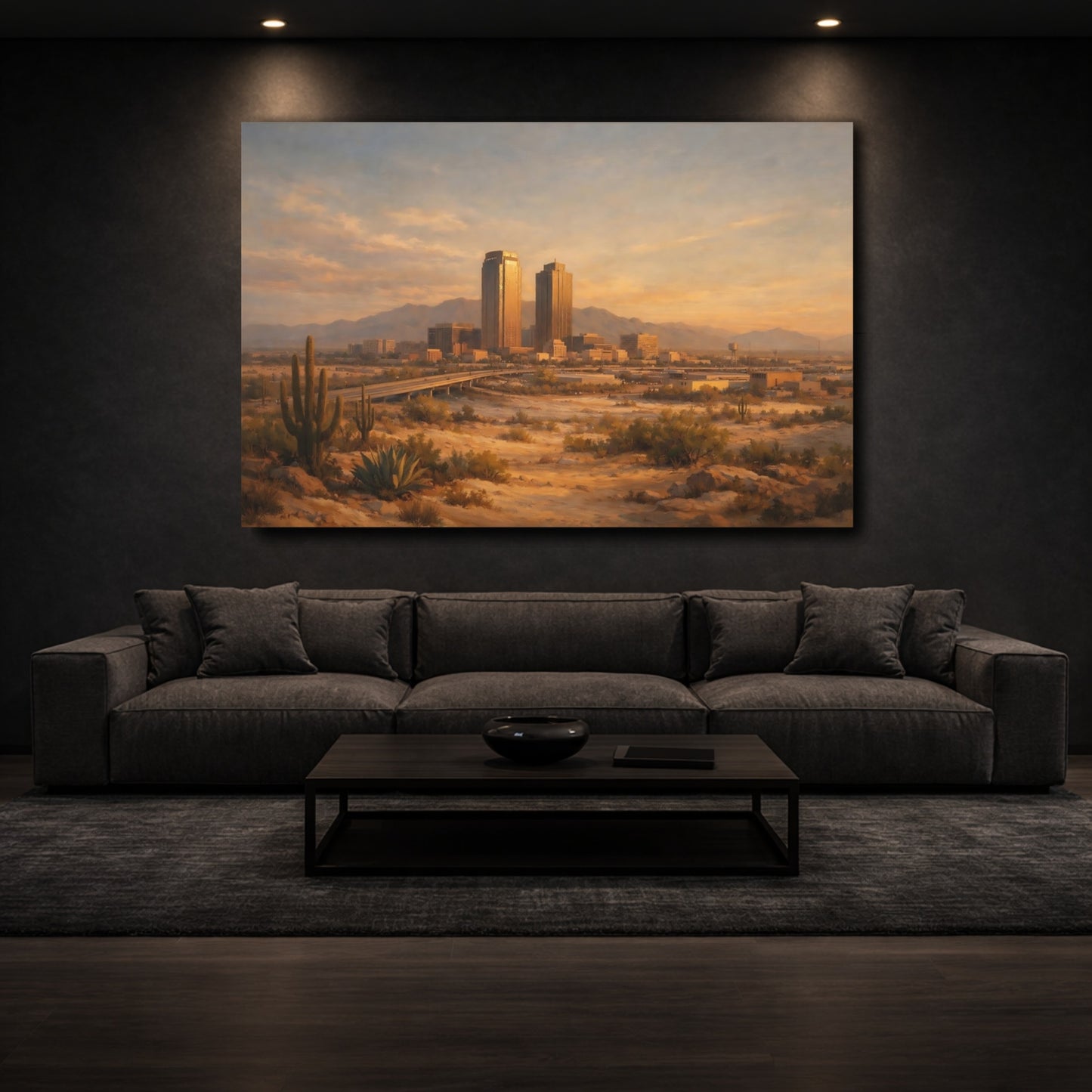 Mockup 2. Nature Desert City Warm Desert City shown as stretched canvas wall art