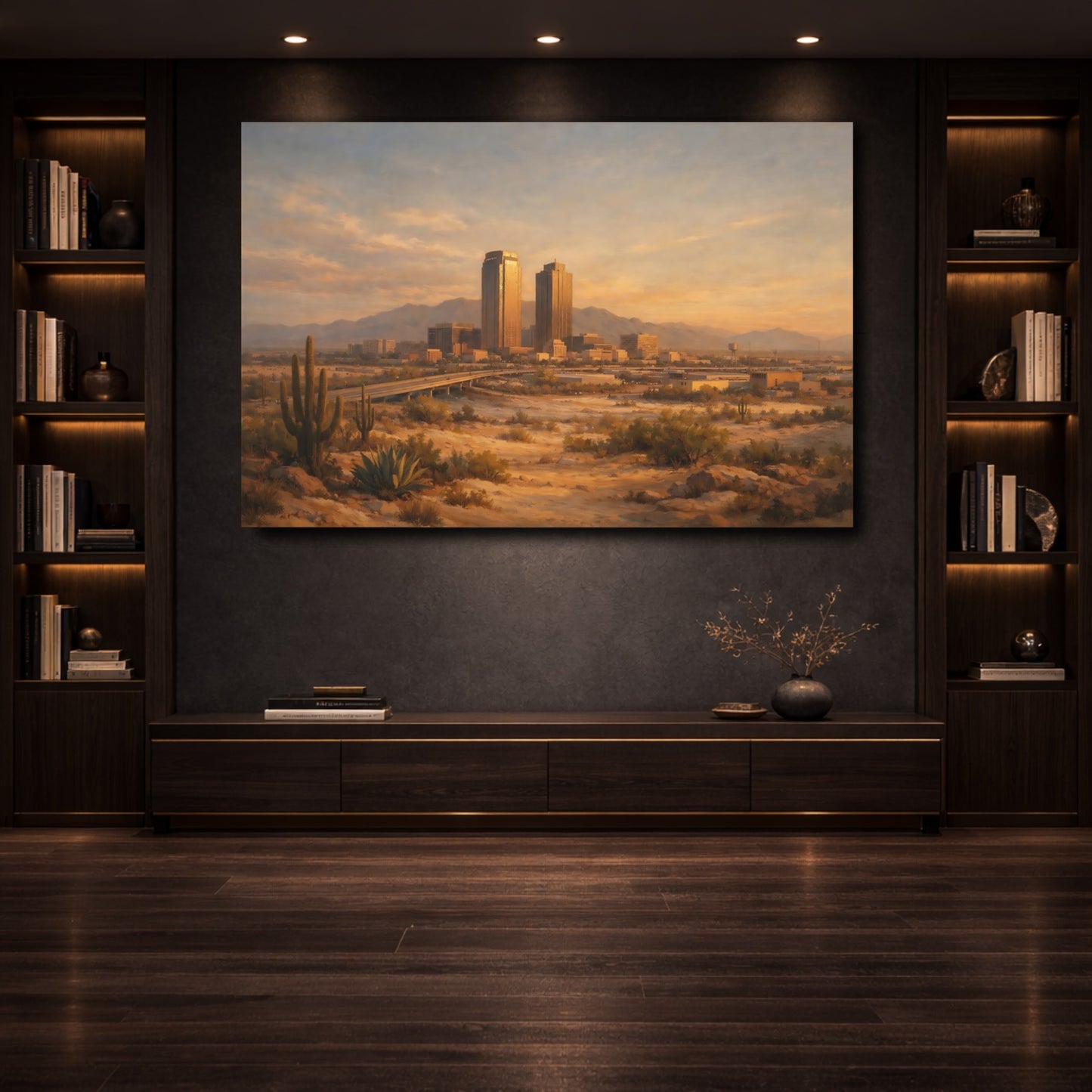 Mockup 3. Nature Desert City Warm Desert City shown as stretched canvas wall art