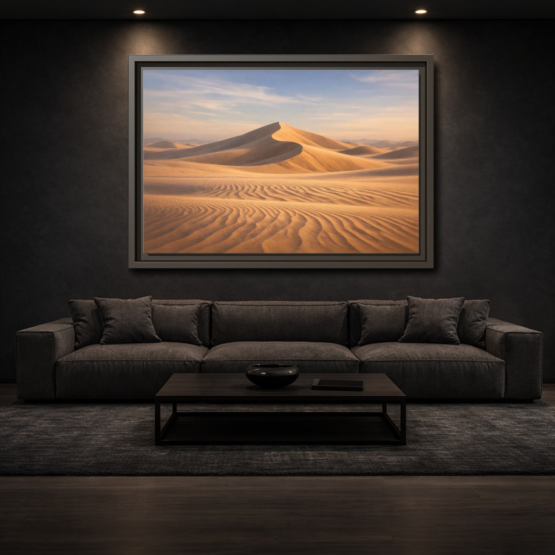 Mockup 2. Nature Desert Dune Golden Desert shown as stretched canvas wall art