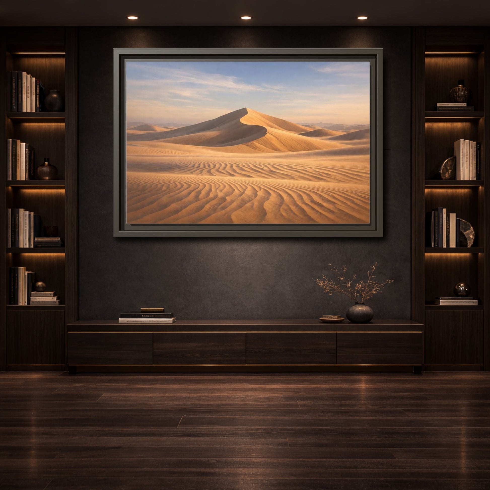 Mockup 3. Nature Desert Dune Golden Desert shown as stretched canvas wall art