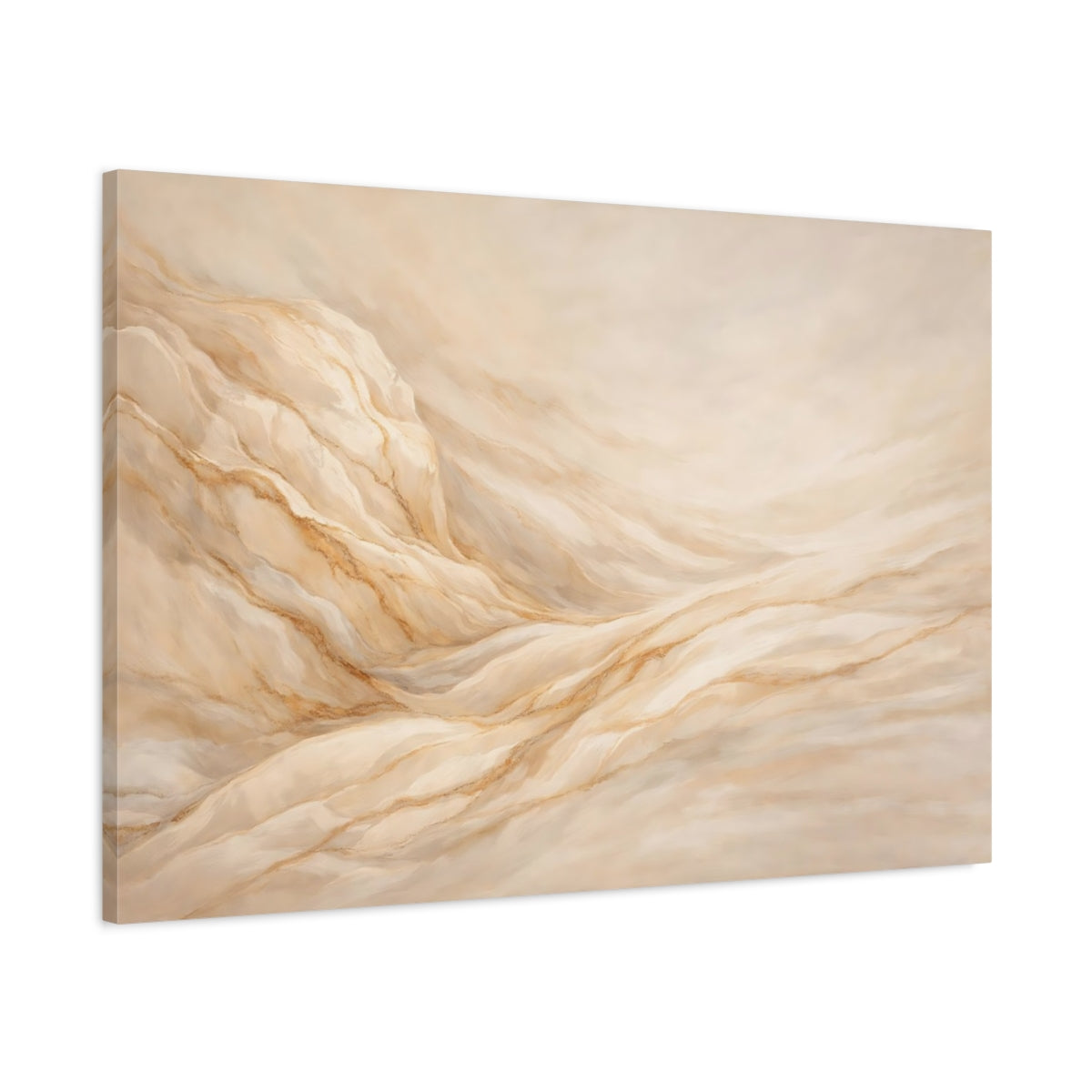 Side Mockup 1. Nature Desert Dunes Beige Gold Waves shown as stretched canvas wall art